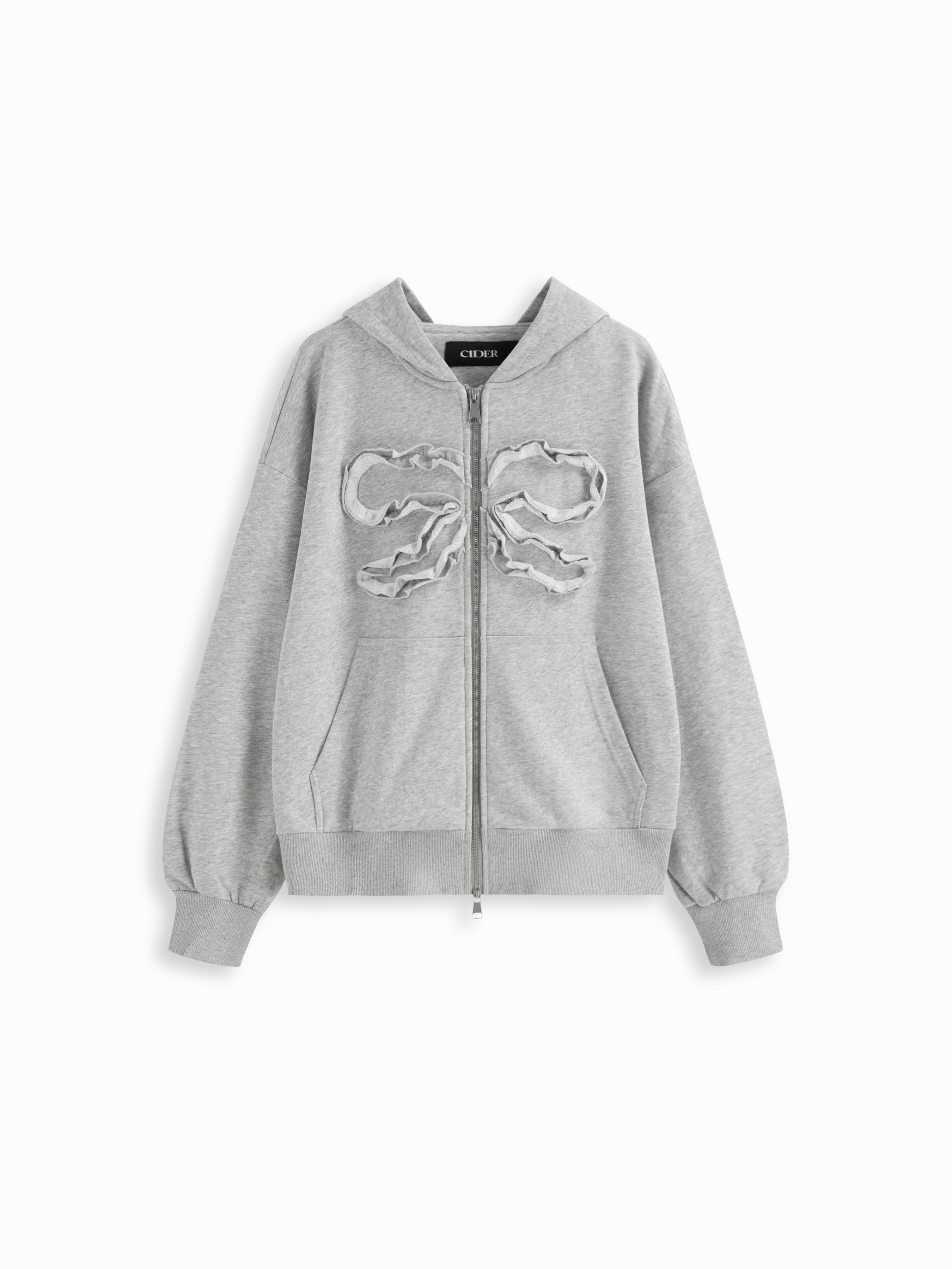 Terry Lettuce Trim Bowknot Zip Through Oversized Hoodie by CIDER