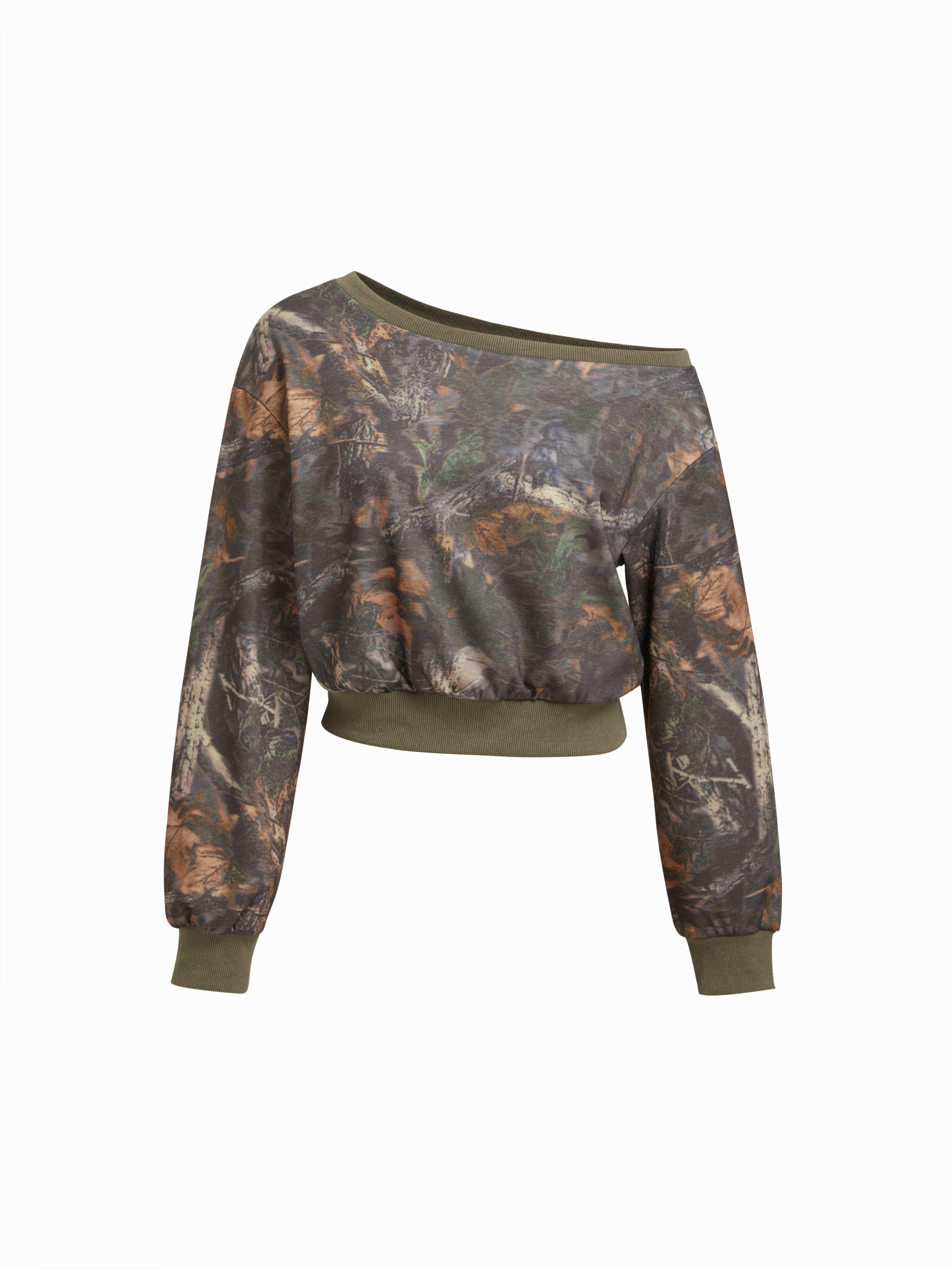 Terry Natural Graphic Asymmetrical Neck Oversized Cropped Sweatshirt by CIDER