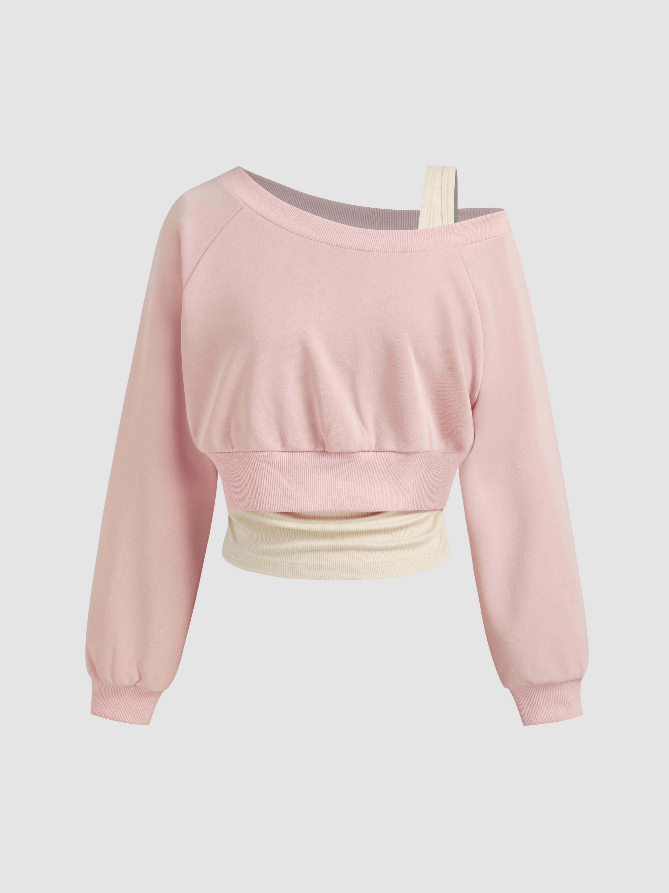 Terry Off-shoulder Cropped Oversized Sweatshirt & Ruched Tank Top by CIDER