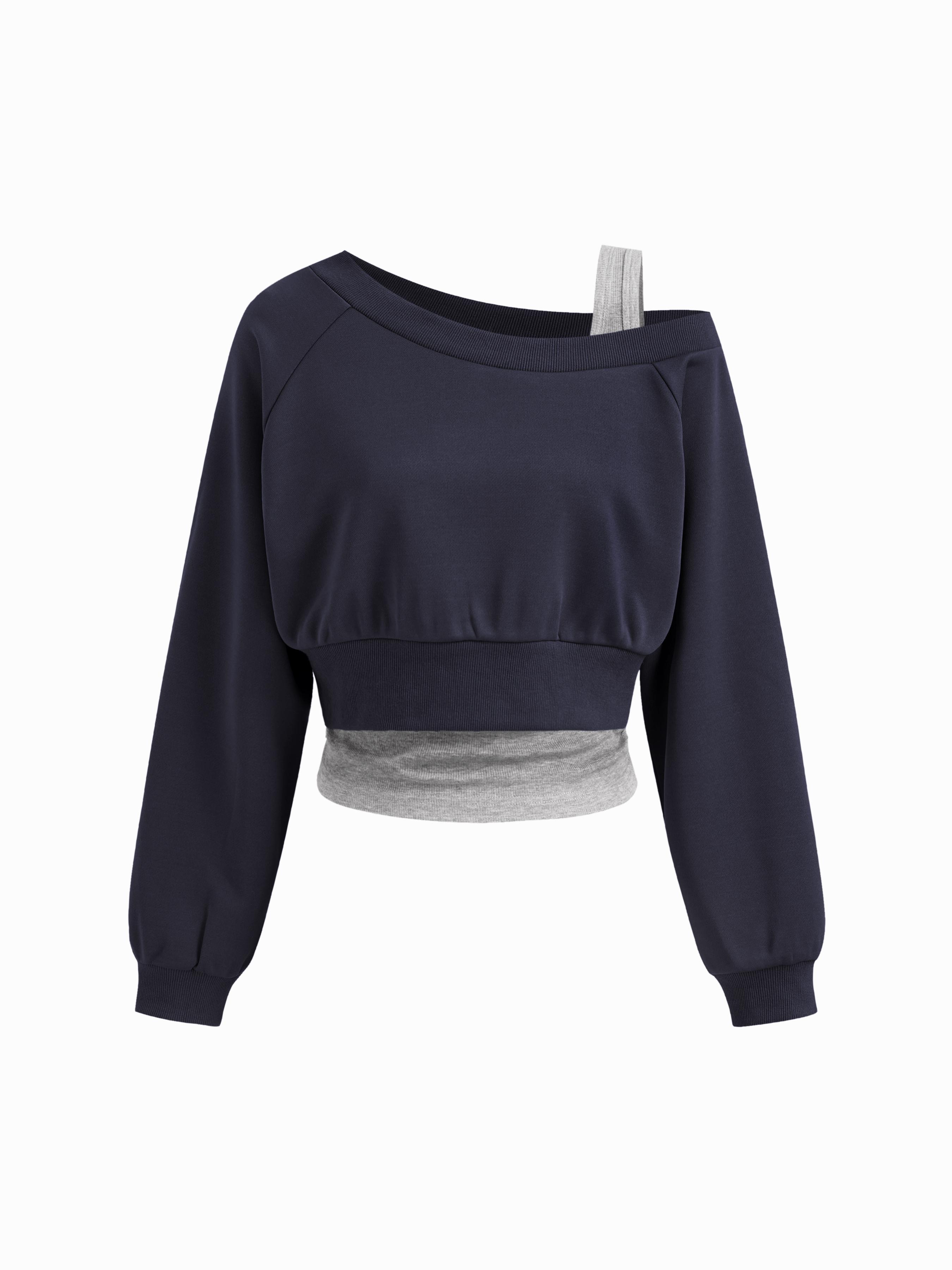 Terry Off-shoulder Cropped Oversized Sweatshirt & Ruched Tank Top by CIDER