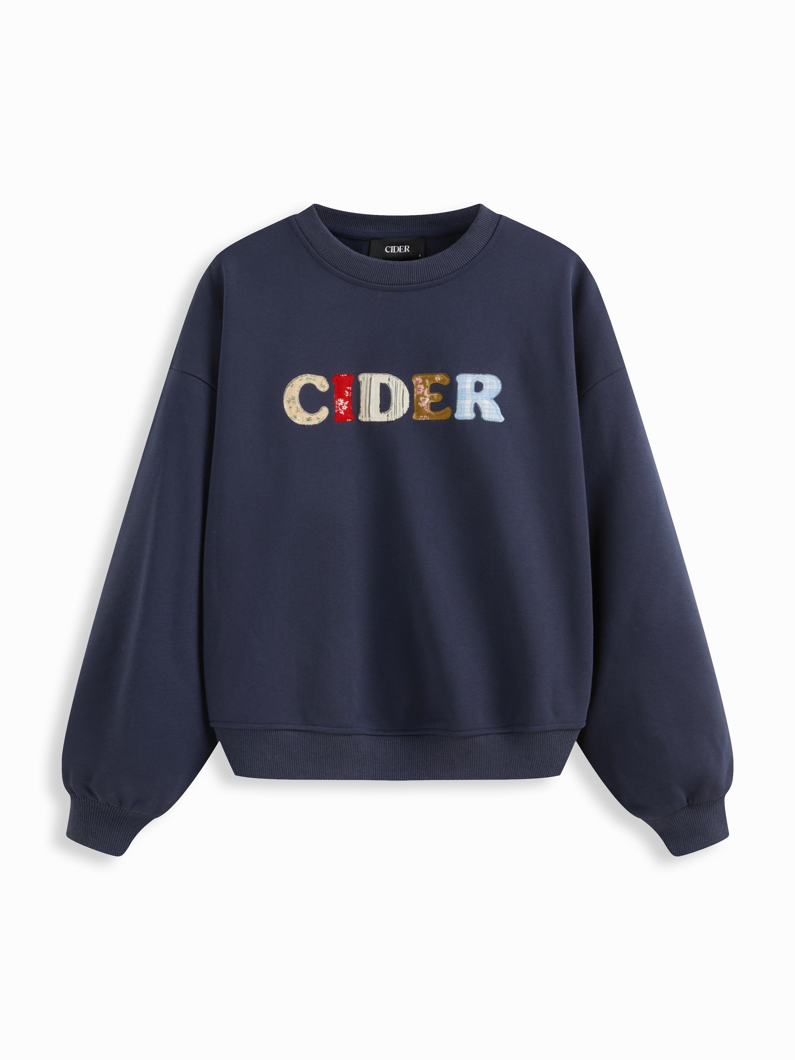 Terry Round Neckline Cider Appliques Oversized Sweatshirt by CIDER