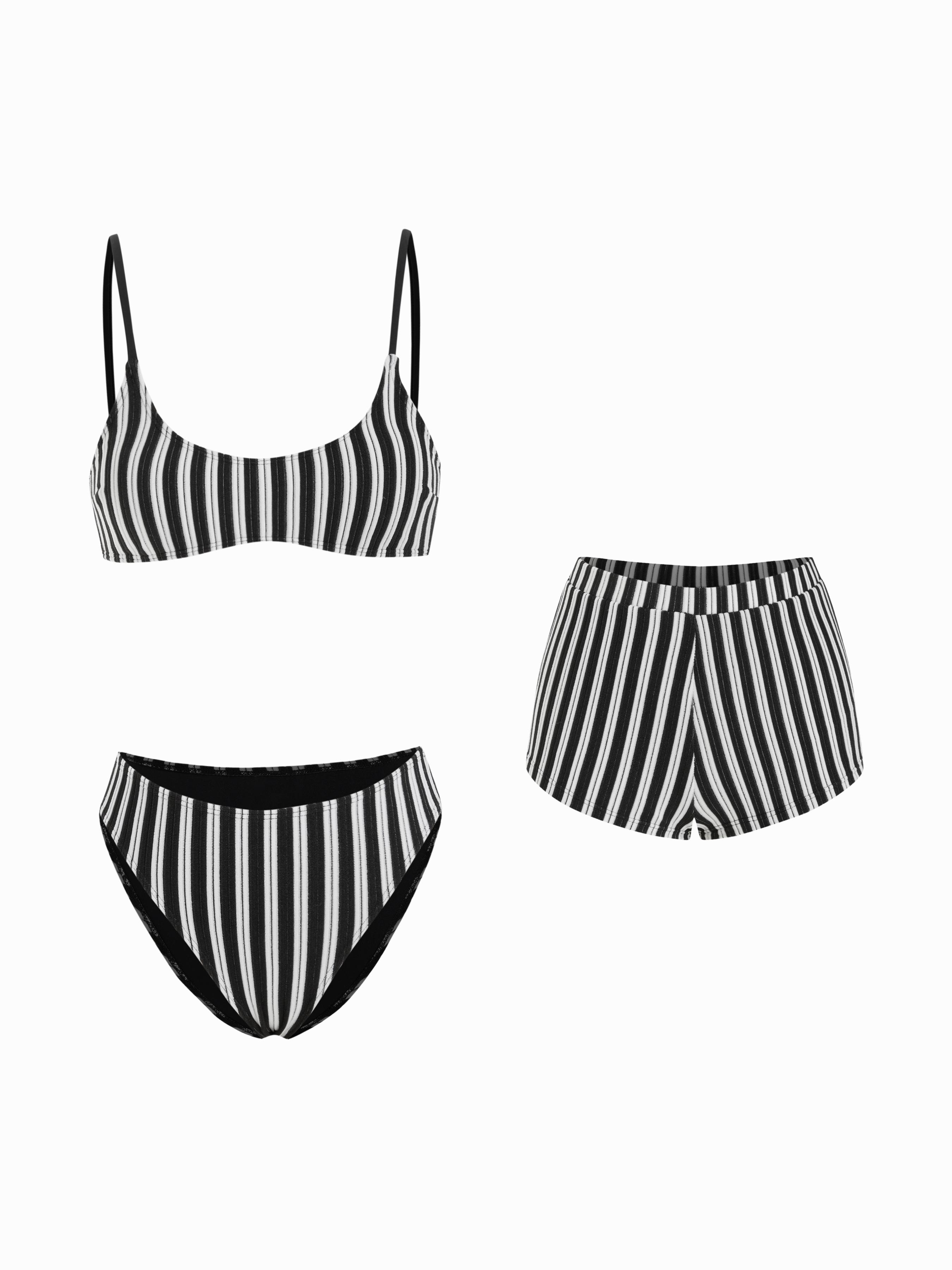 Terry U-neckline Stripe Bracelet Bikini Set & Cover Up Shorts by CIDER