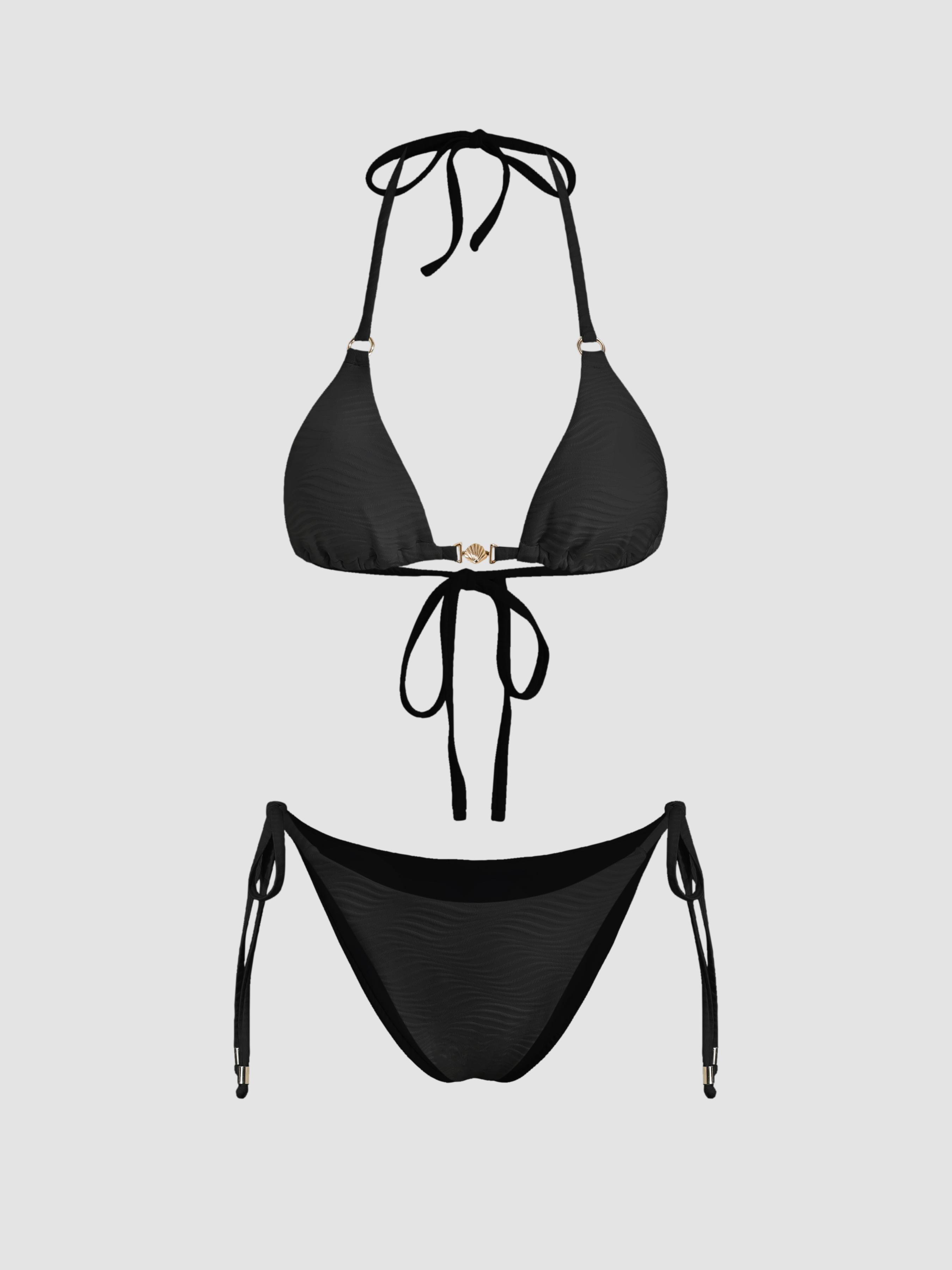 Texture Halter Neckline Tie Side Bikini Set by CIDER