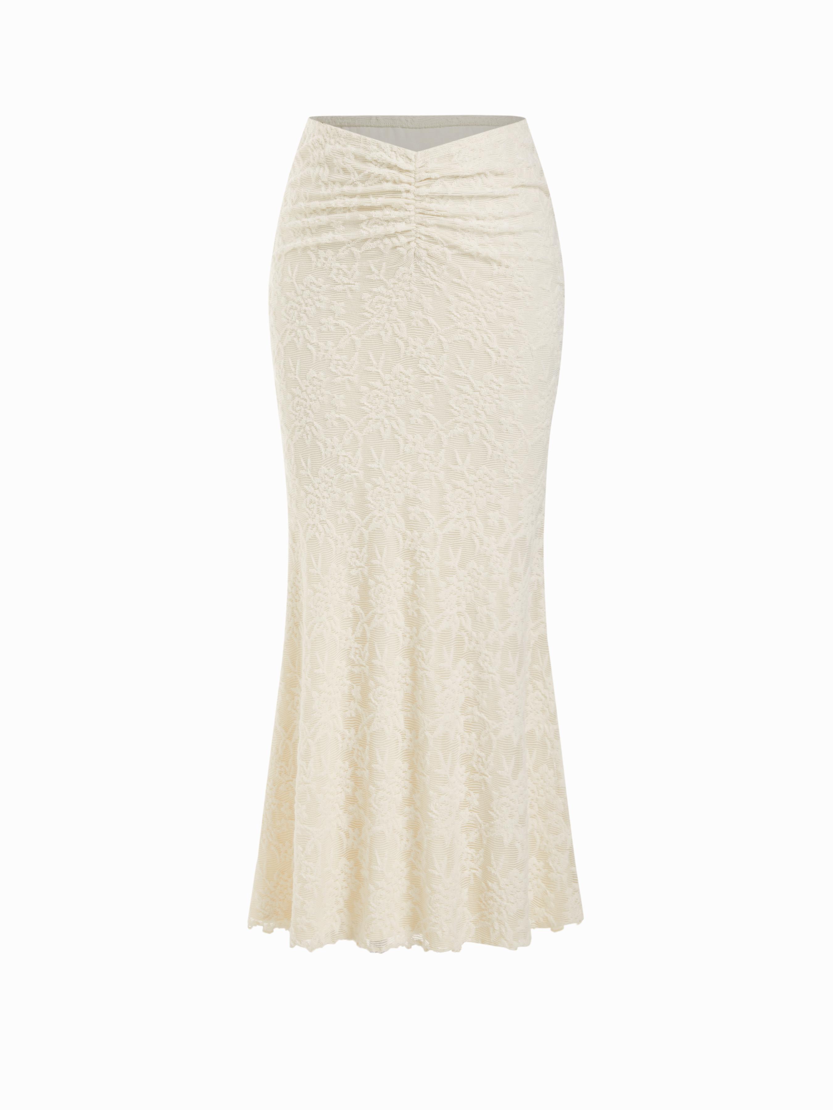 Texture Lace Ruched Mermaid Maxi Skirt by CIDER