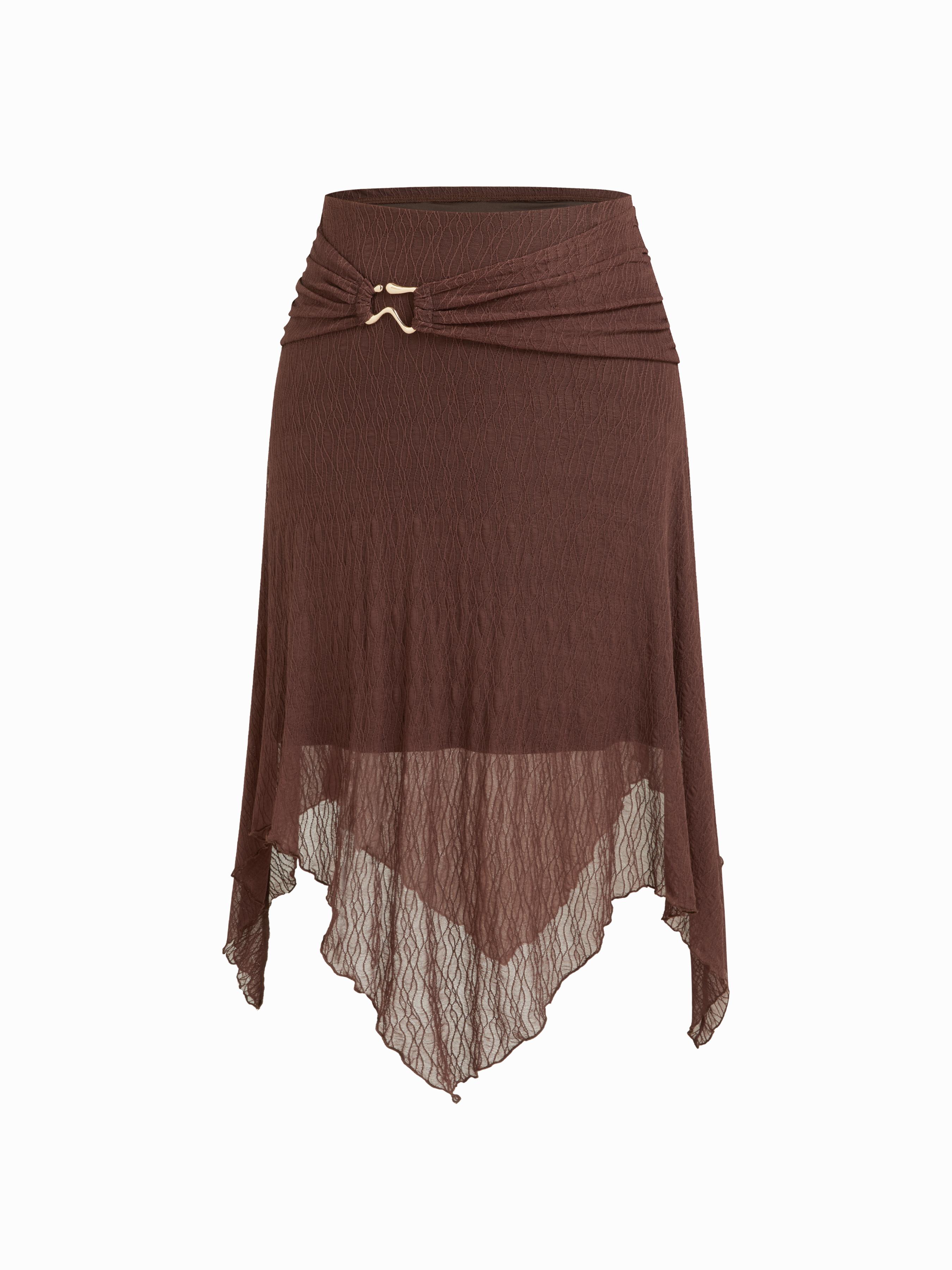 Texture Low Rise Metal Detail Hanky Hem Midi Skirt Curve & Plus by CIDER