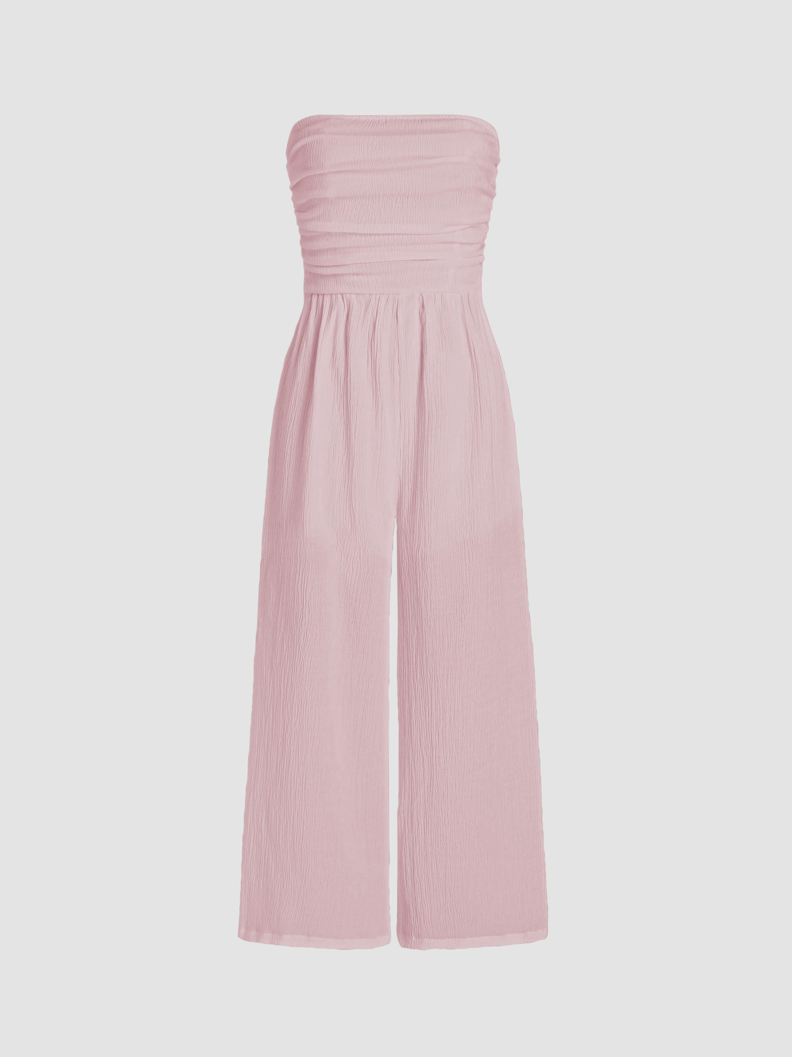 Texture Ruched Tube Wide Leg Jumpsuit by CIDER