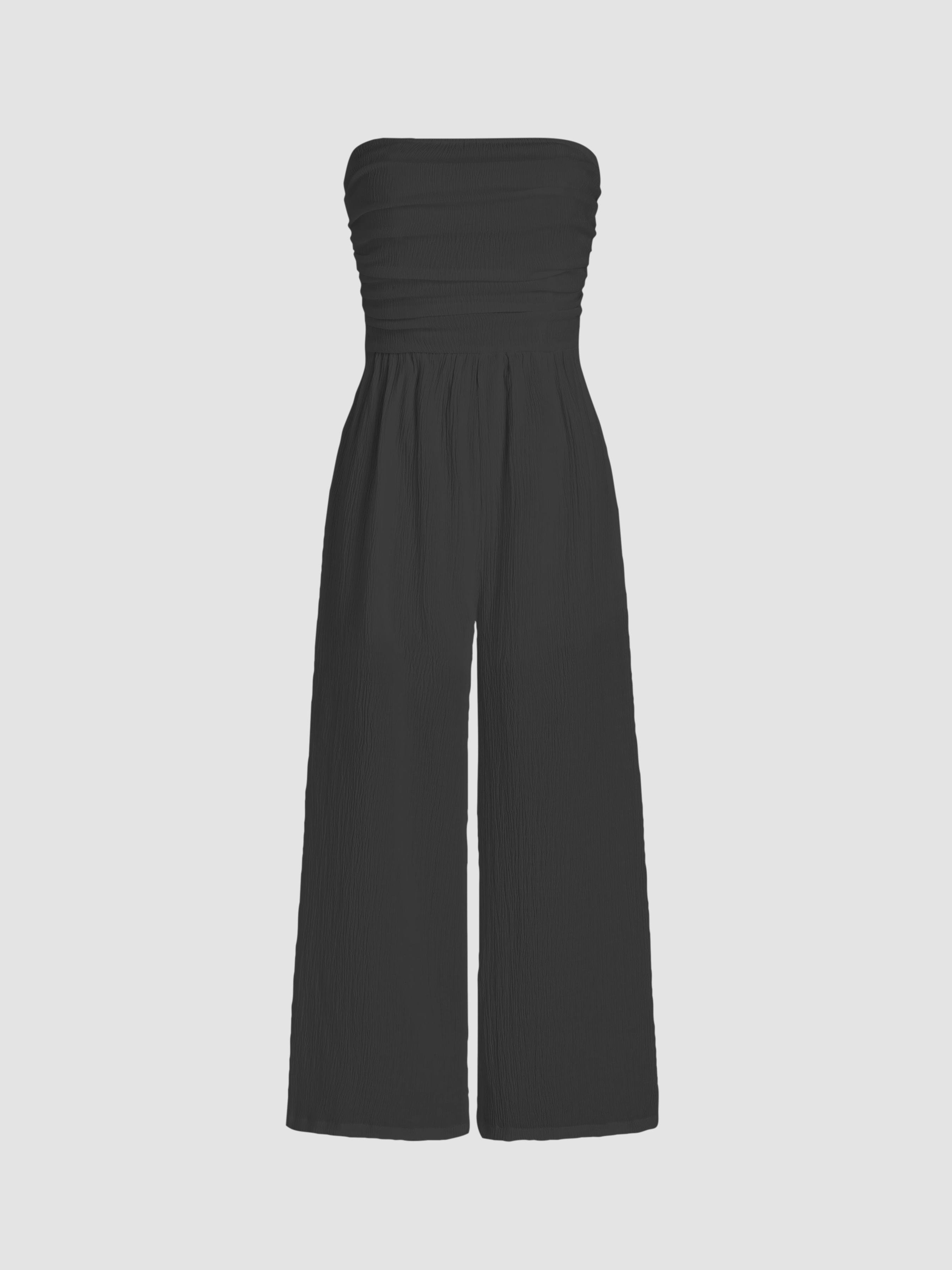 Texture Ruched Tube Wide Leg Jumpsuit by CIDER