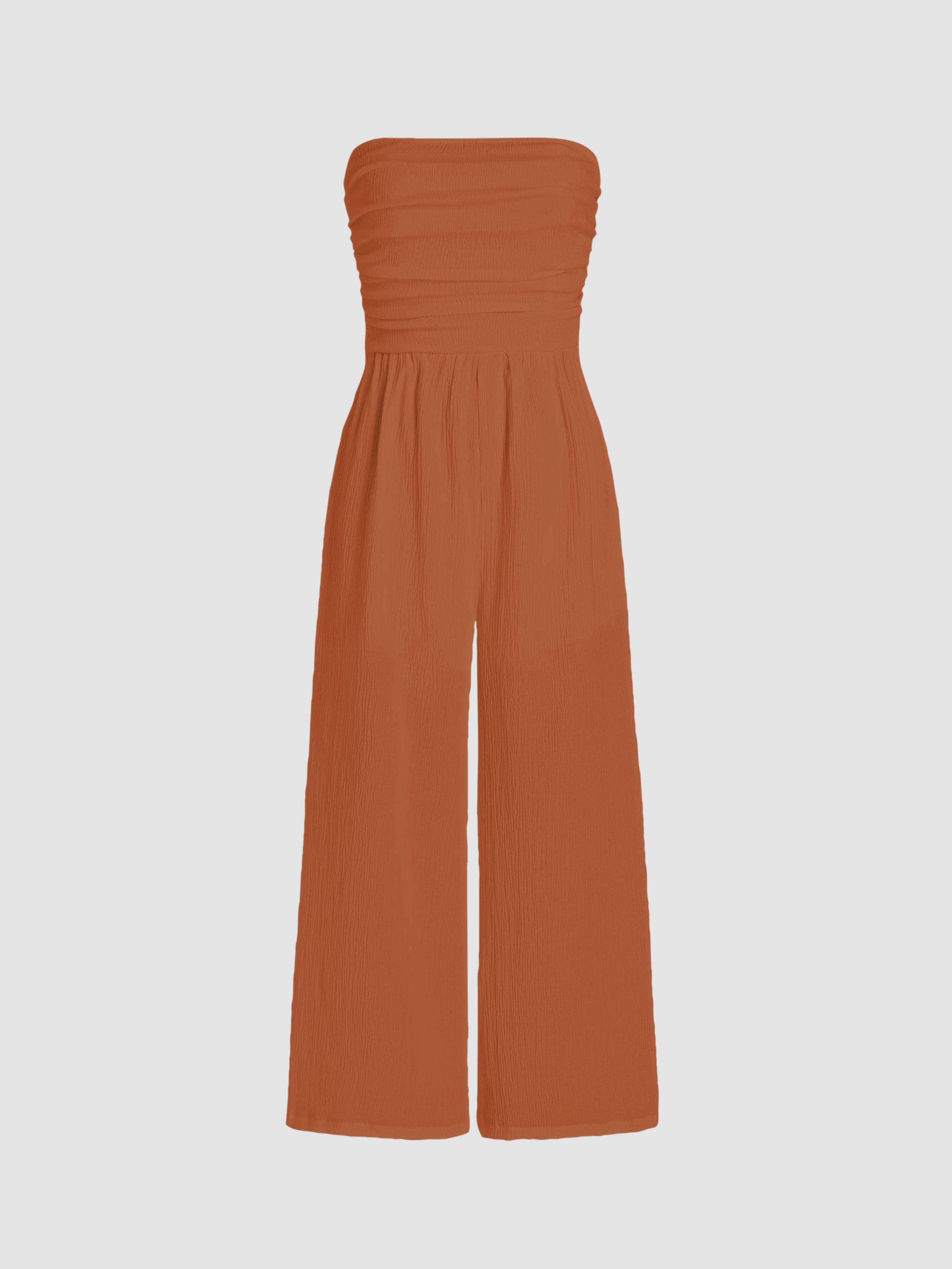Texture Ruched Tube Wide Leg Jumpsuit by CIDER