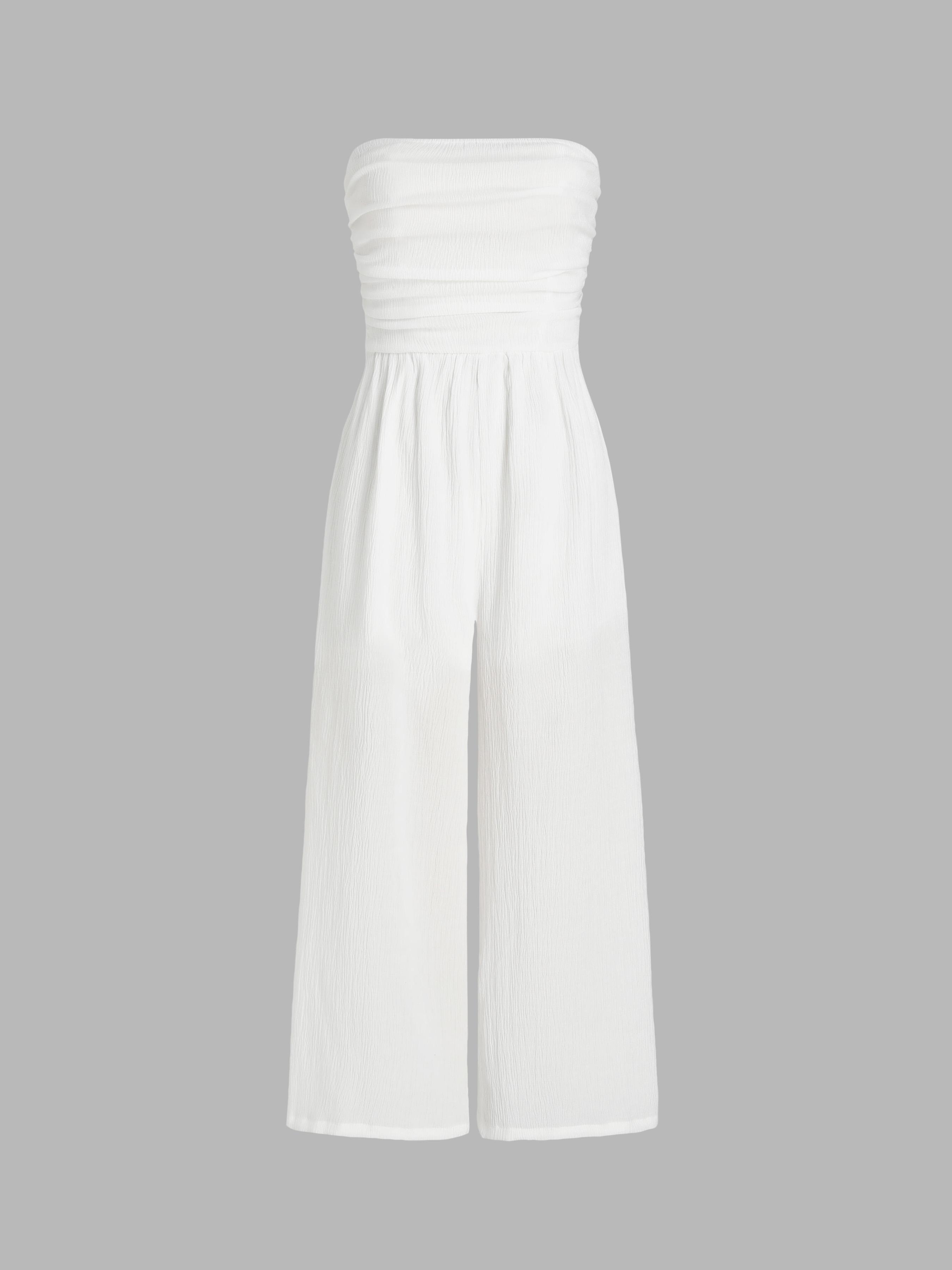 Texture Ruched Tube Wide Leg Jumpsuit by CIDER