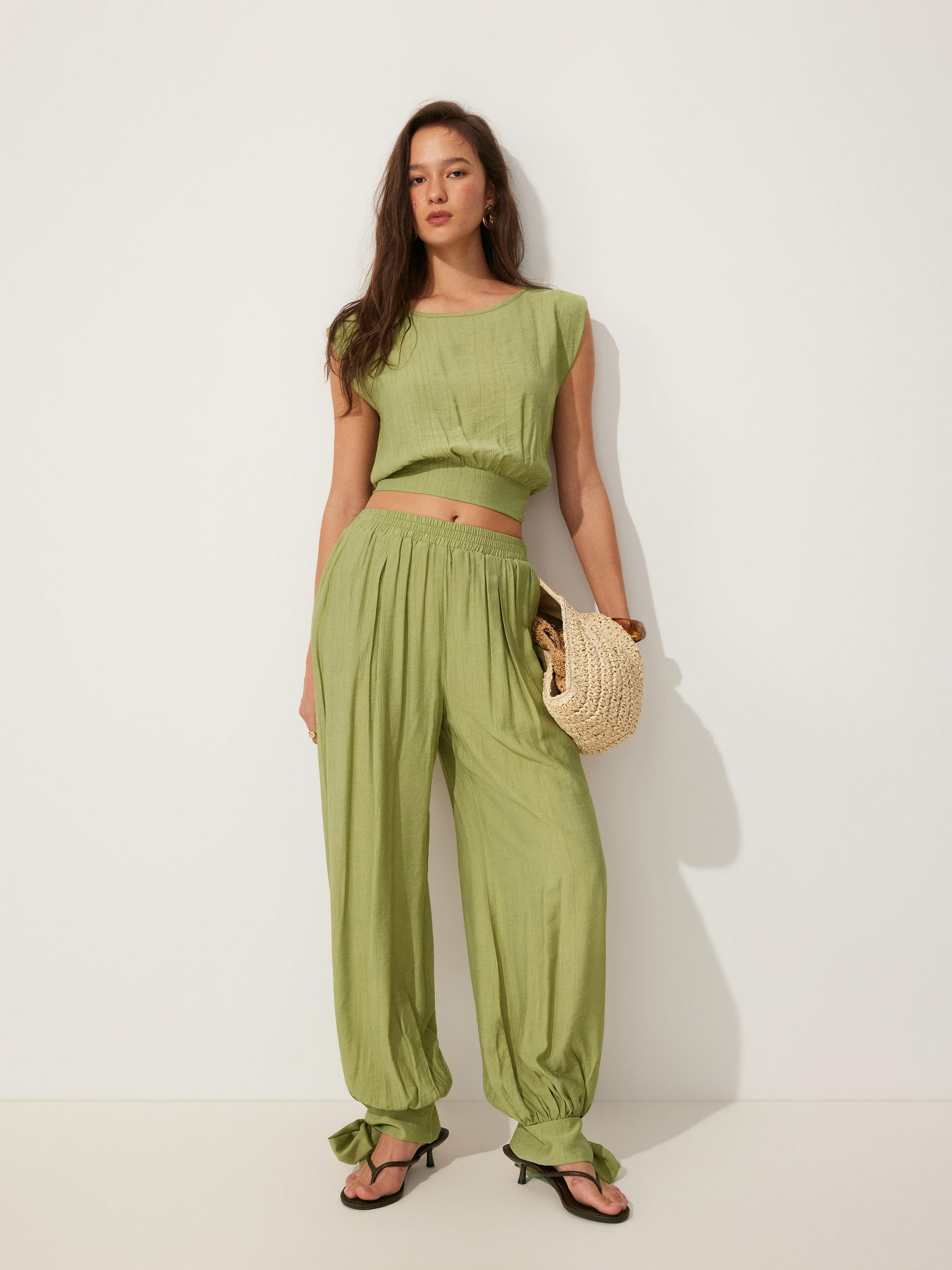 Textured Boat Neck Cut Out Knotted Top & Mid Rise Jogger Pants Set by CIDER