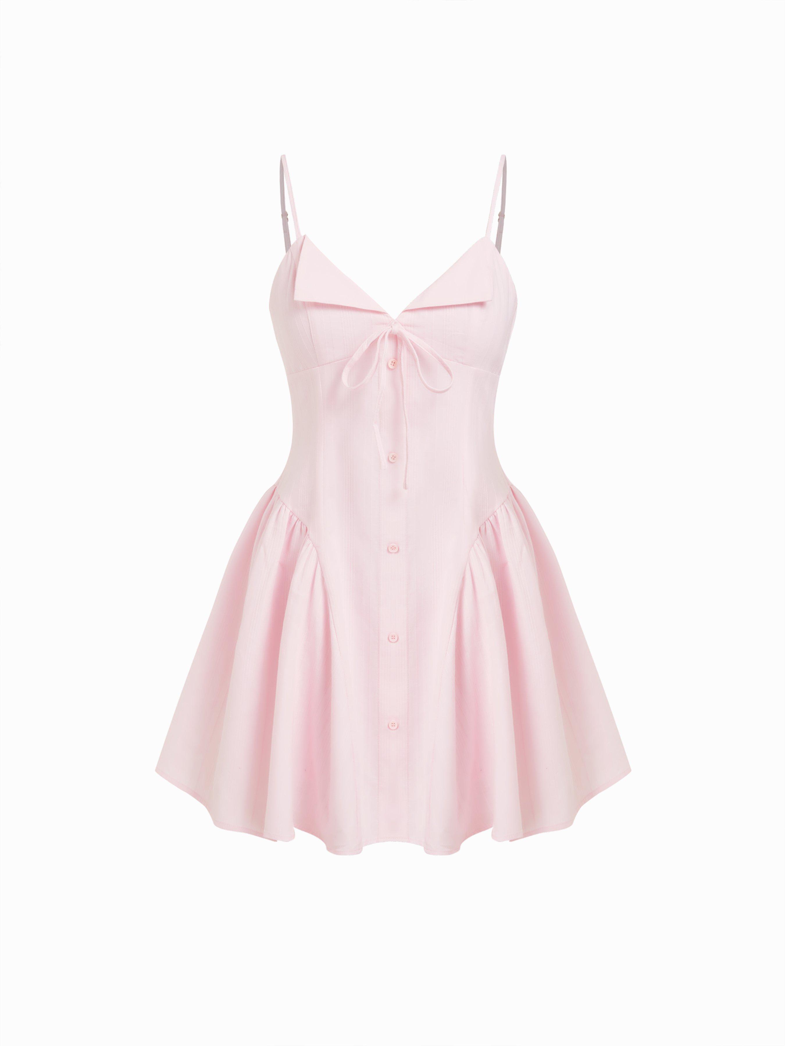 Textured Cotton V-neck Knotted Flared Mini Dress by CIDER