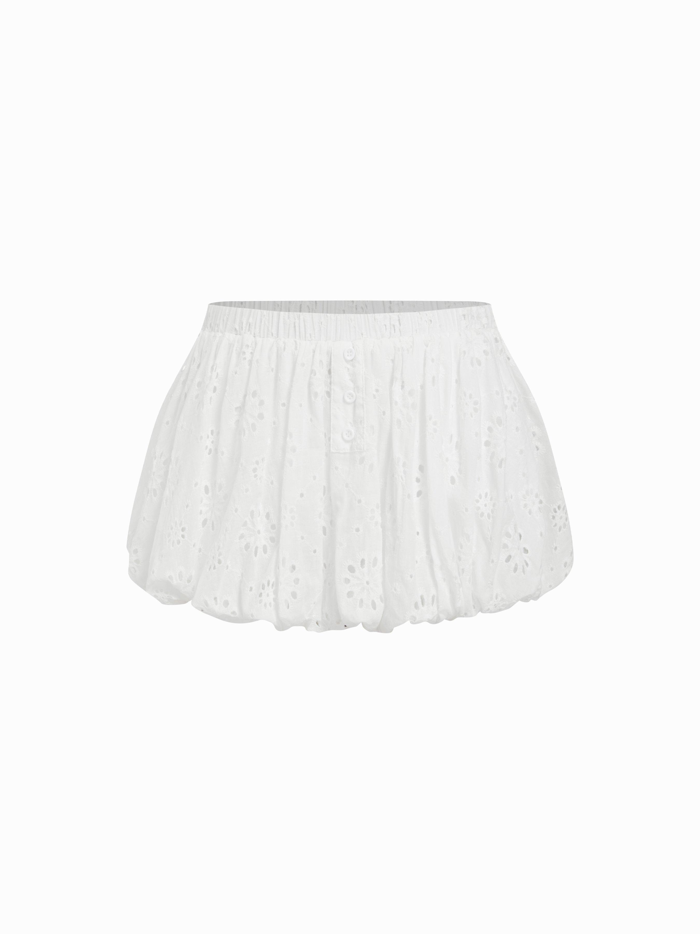 Textured Cotton-blend Low Rise Broderie Anglaise Bubble Hem Mini Skirt by CIDER