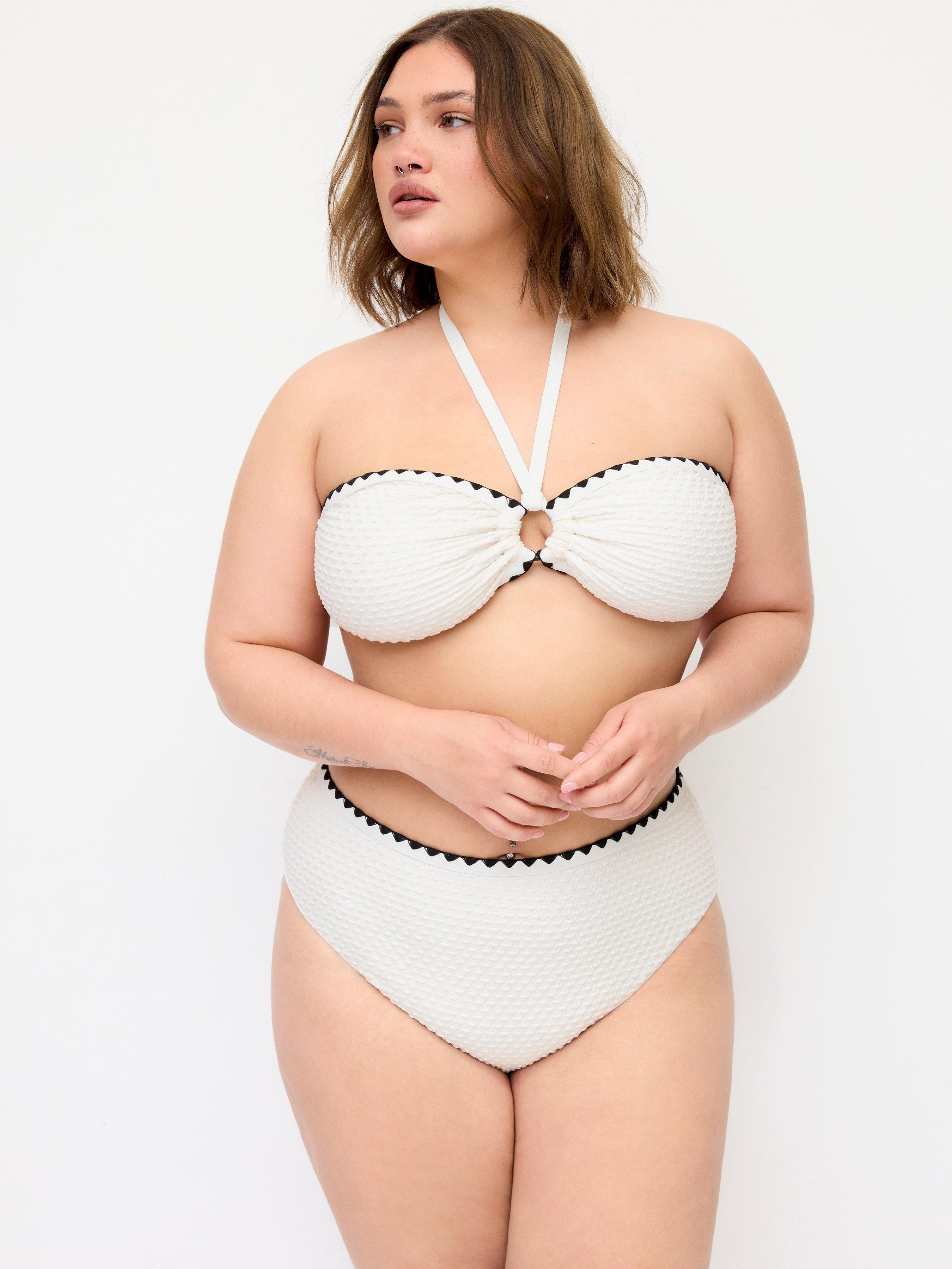 Textured Halter Neckline Contrasting Binding Cut Out Bandeau Bikini Set Curve & Plus by CIDER