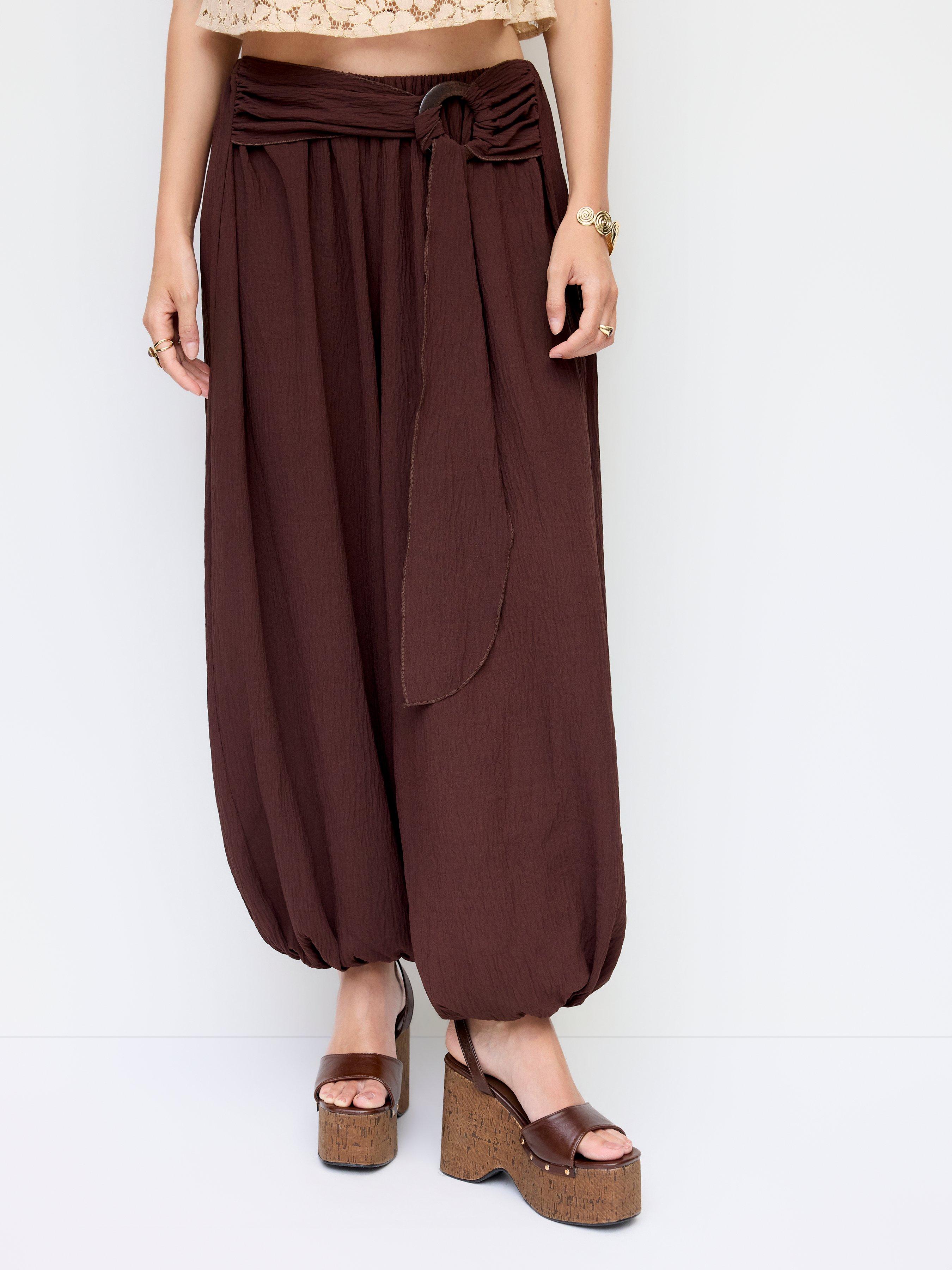 Textured Mid Rise Belted Oversized Jogger Trousers by CIDER
