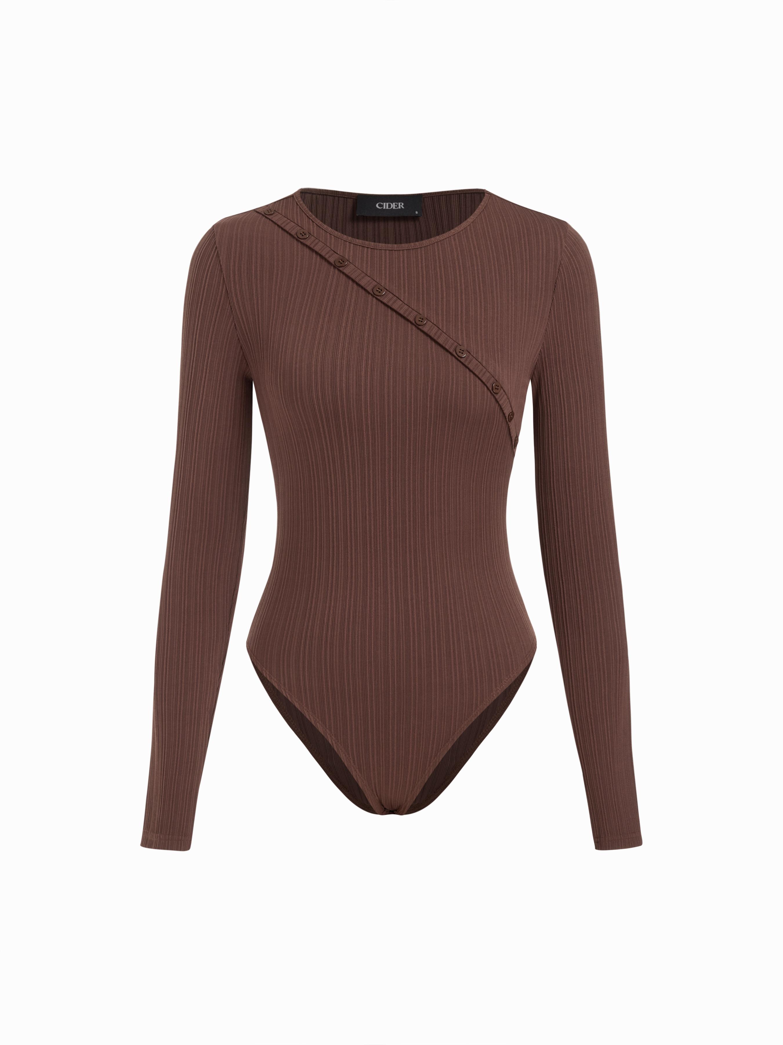 Textured Round Neckline Button Bodysuit by CIDER