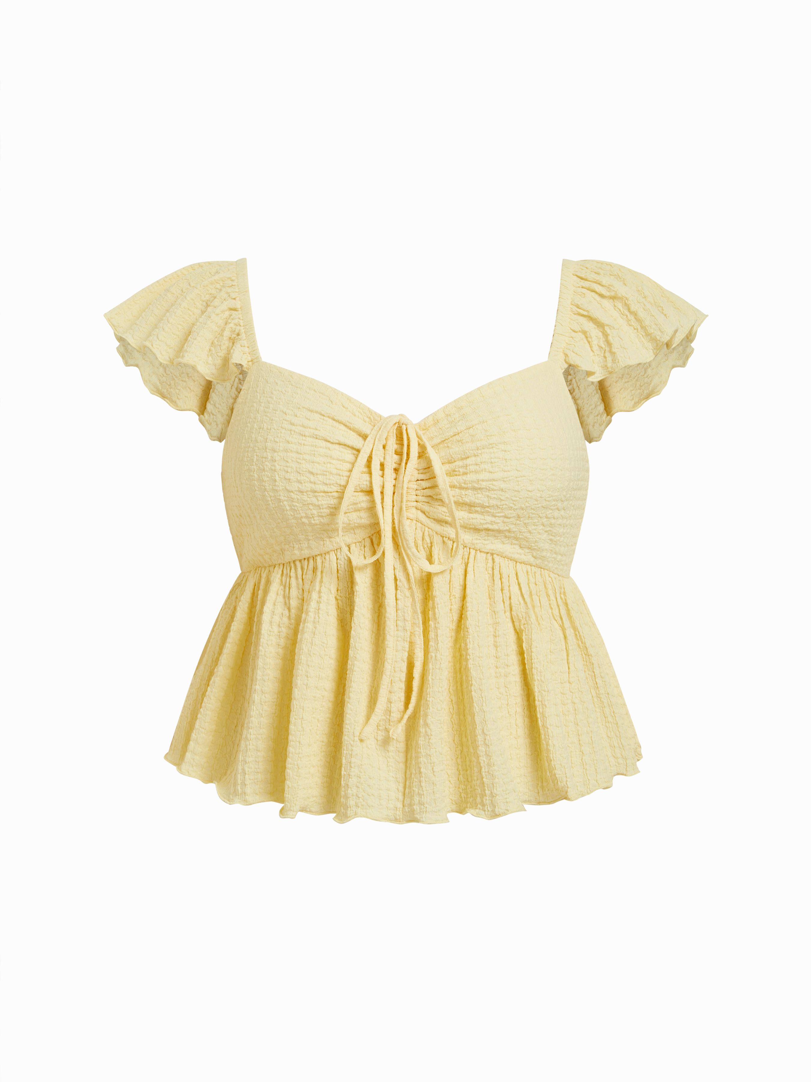 Textured Sweetheart Ruffle Sleeve Top Curve & Plus by CIDER