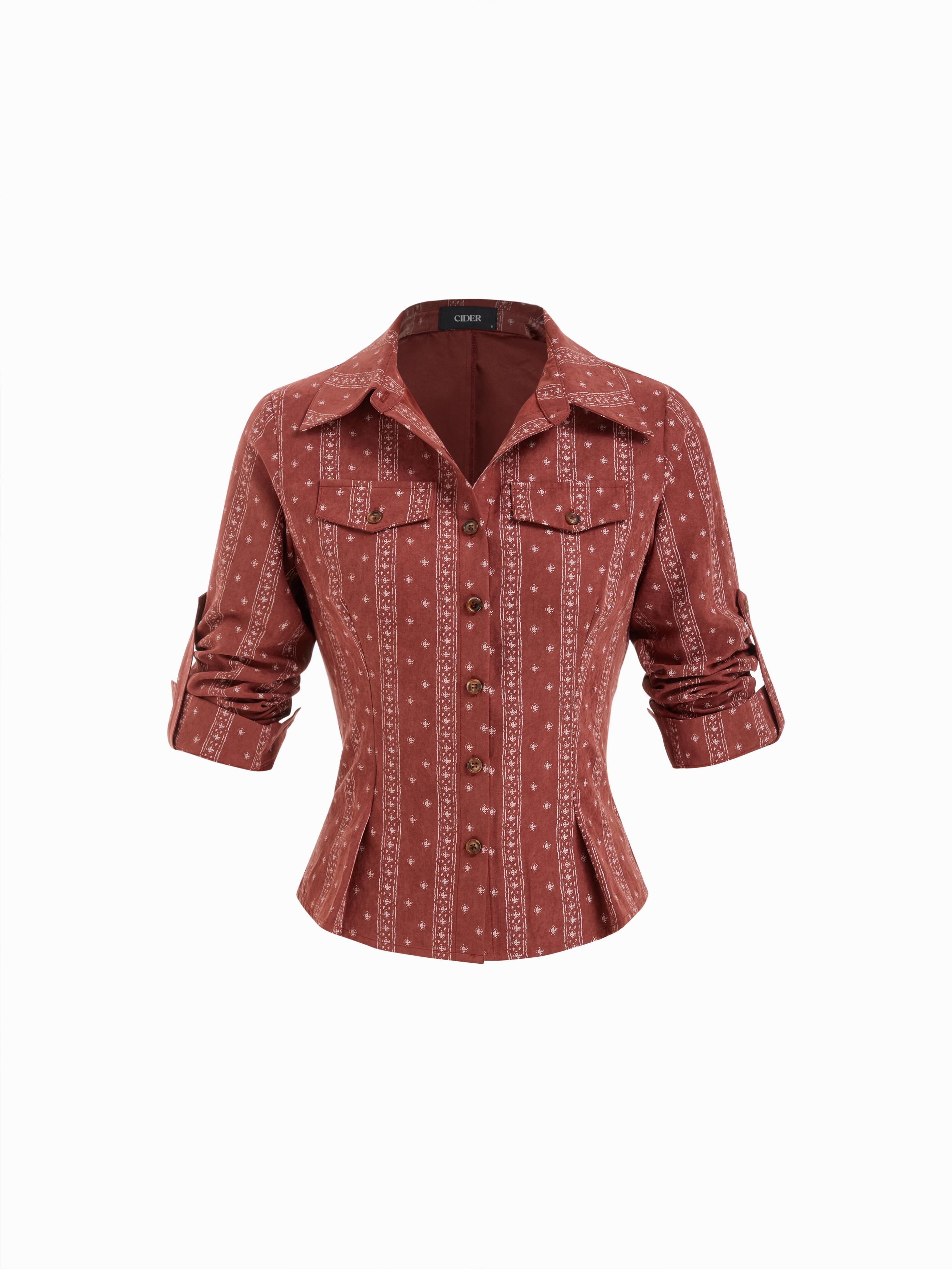 Textured Tile Collar Long Sleeve Blouse by CIDER