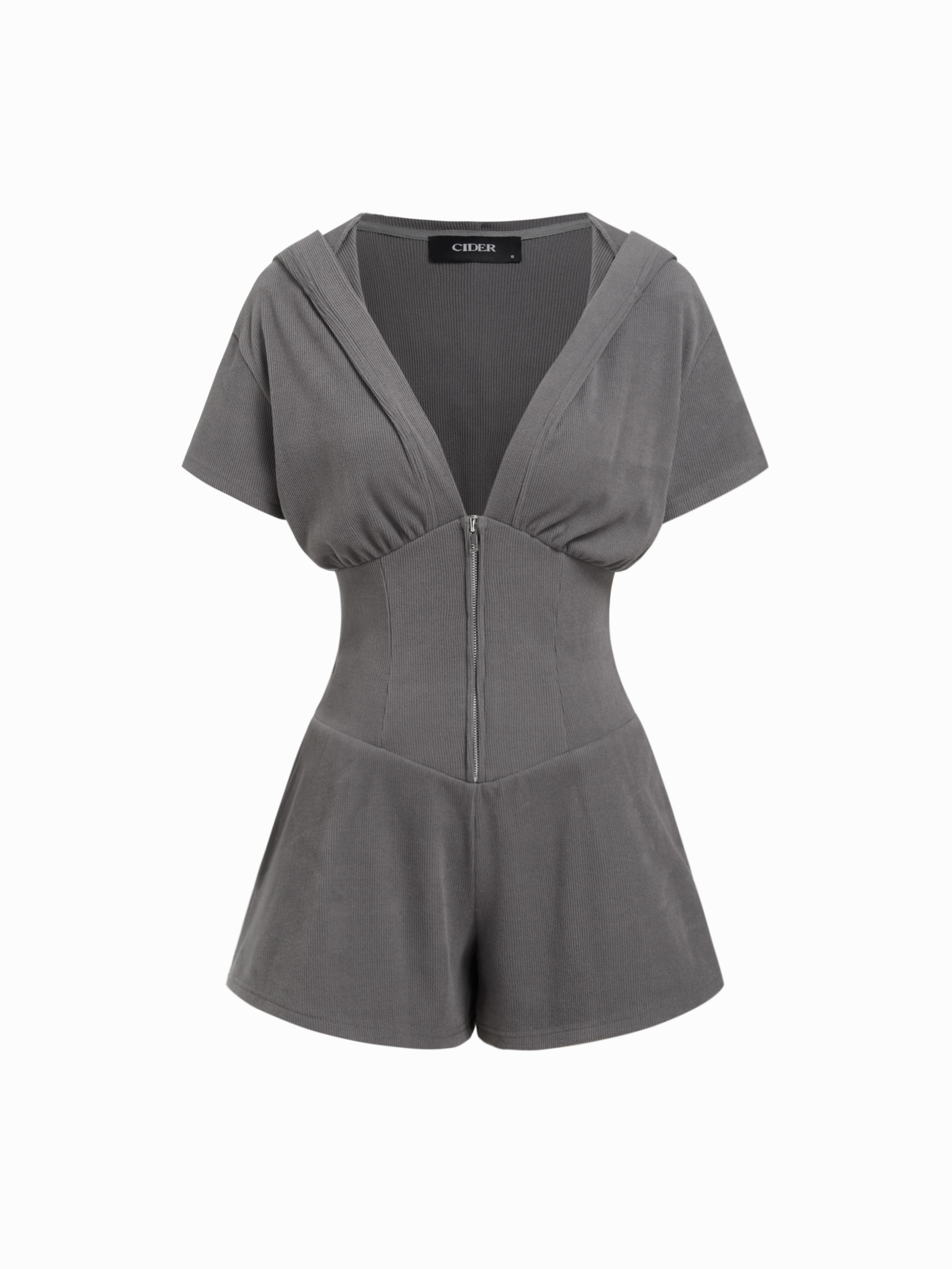 Textured V-neck Ruched Front Romper by CIDER