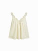 Textured V-neck Ruched Lace Trim Tank Blouse by CIDER
