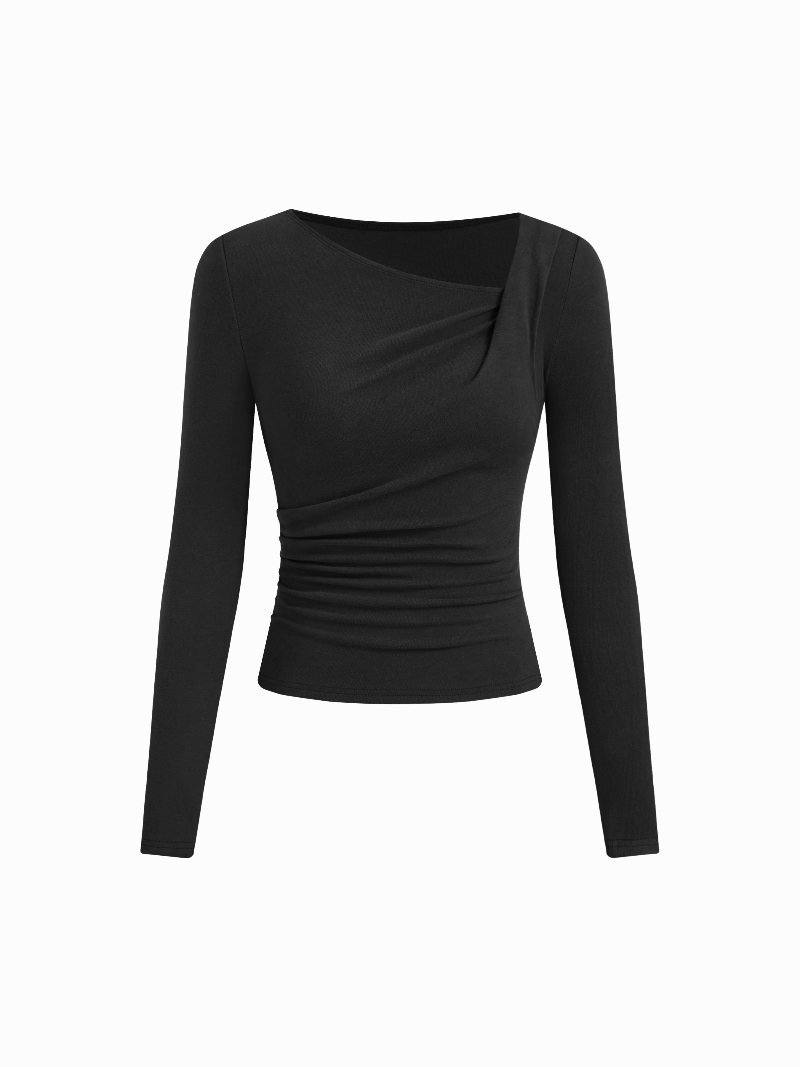 Thermal Cotton-blend Asymmetrical Neck Long Sleeve Ruched Top by CIDER