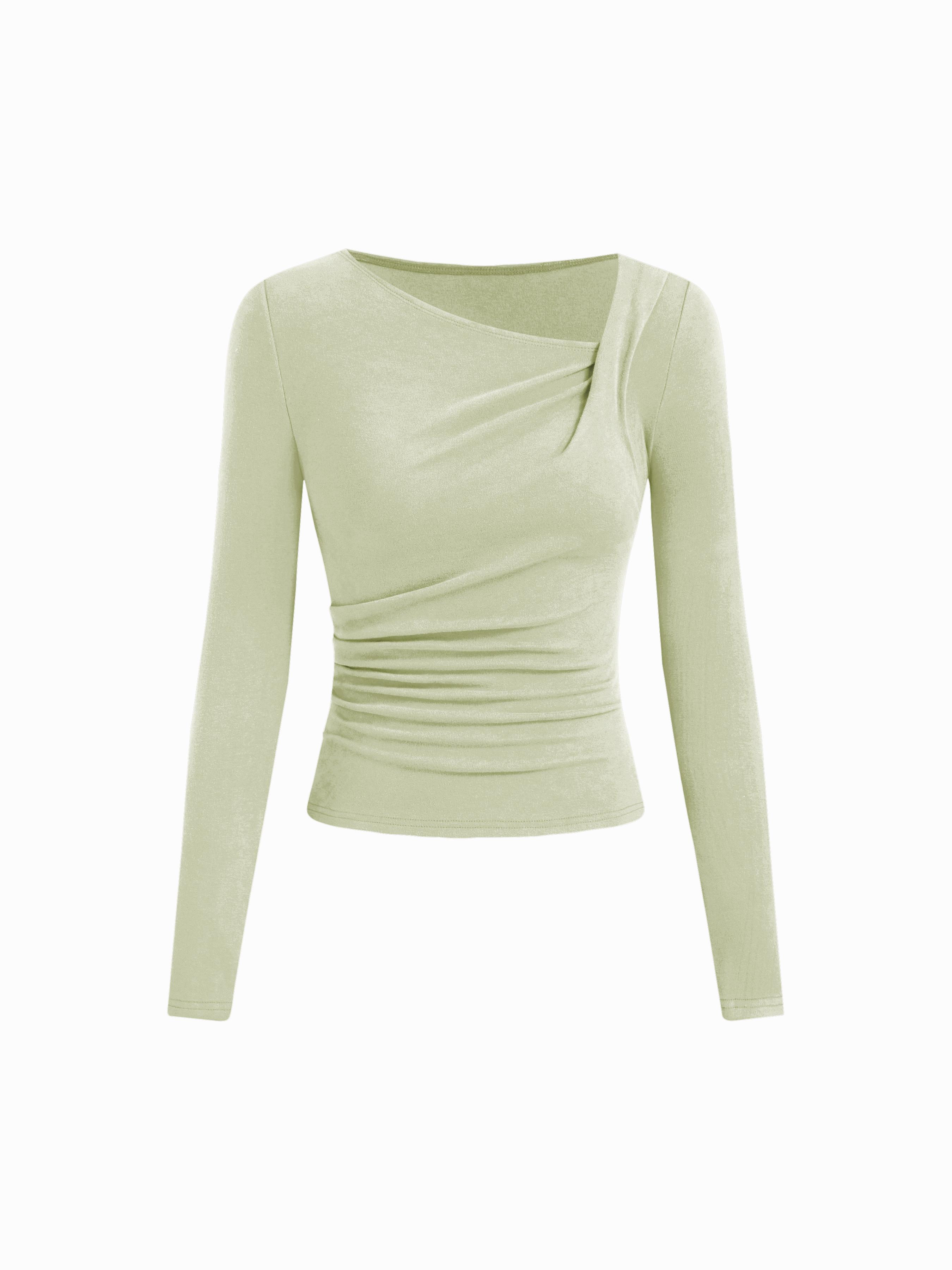 Thermal Cotton-blend Asymmetrical Neck Long Sleeve Ruched Top by CIDER