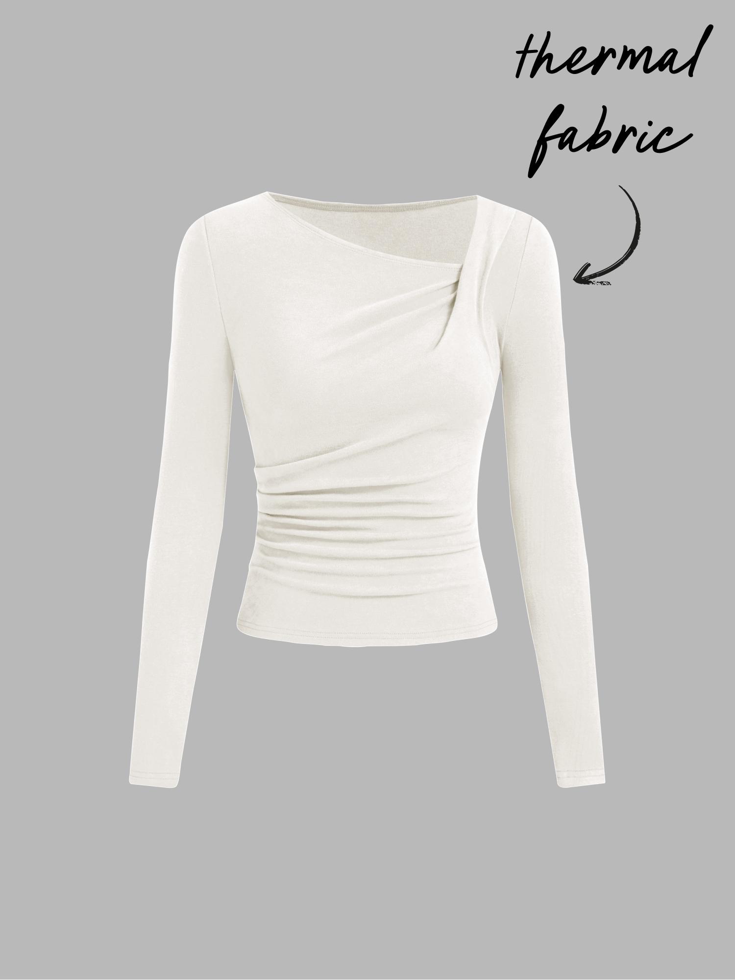 Thermal Cotton-blend Asymmetrical Neck Long Sleeve Ruched Top by CIDER