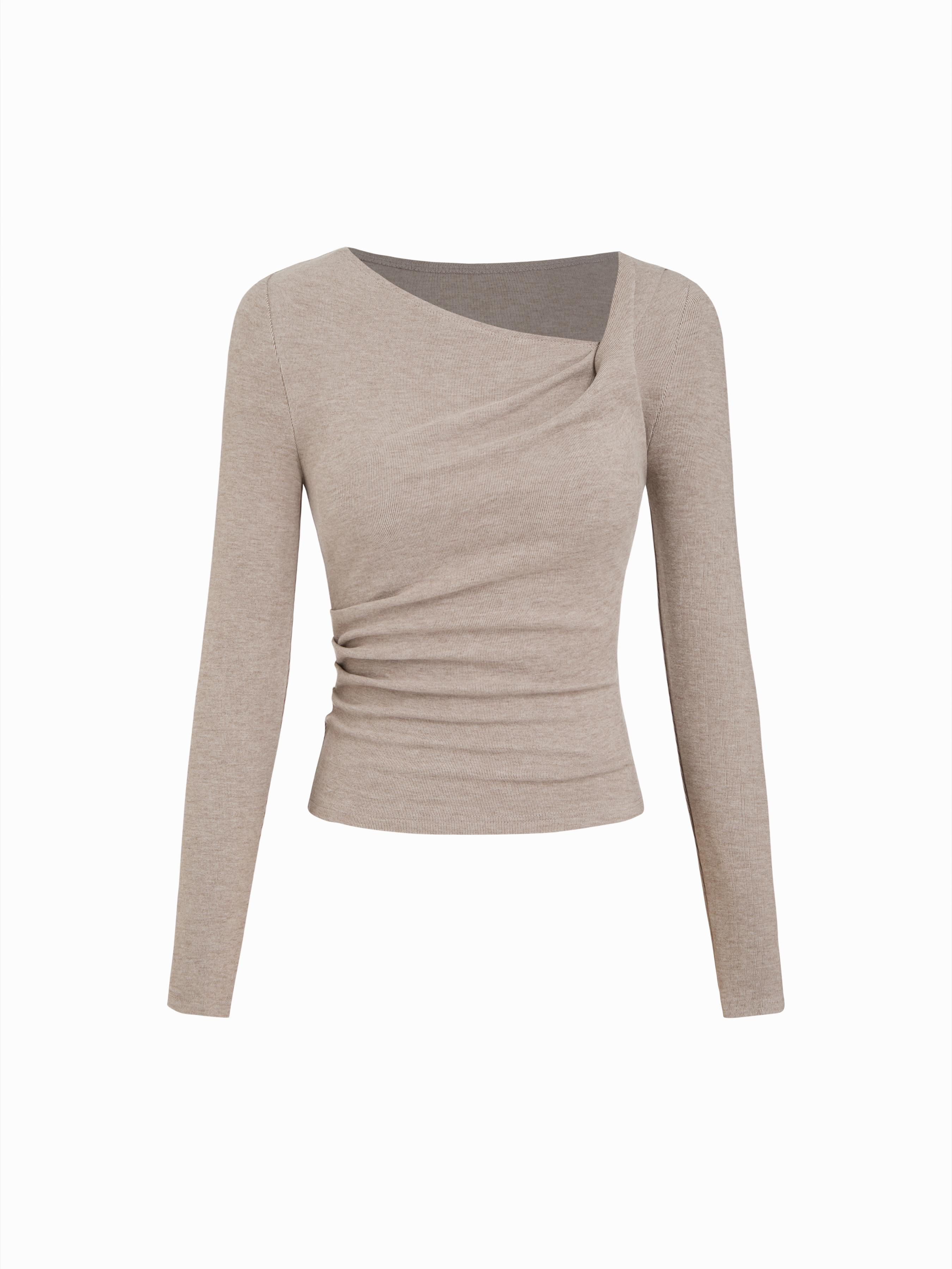 Thermal Cotton-blend Asymmetrical Neck Long Sleeve Ruched Top by CIDER