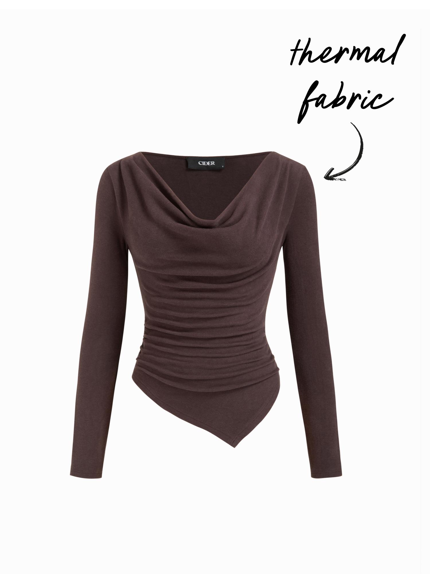 Thermal Cotton-blend Cowl Neck Ruched Asymmetrical Hem Top by CIDER