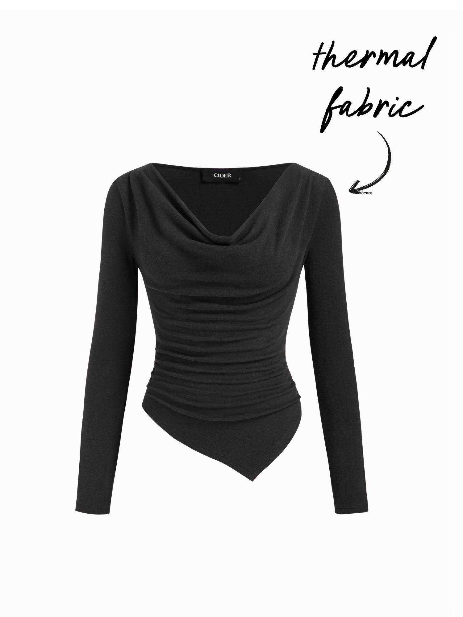 Thermal Cotton-blend Cowl Neck Ruched Asymmetrical Hem Top by CIDER