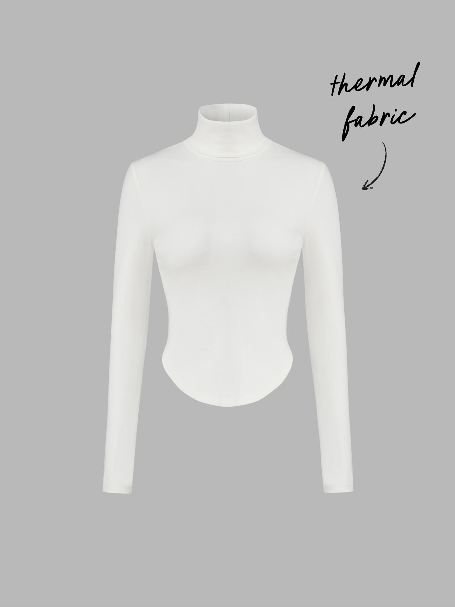 Thermal Cotton-blend High Neck Thumb Hole Solid Long Sleeve Tee by CIDER