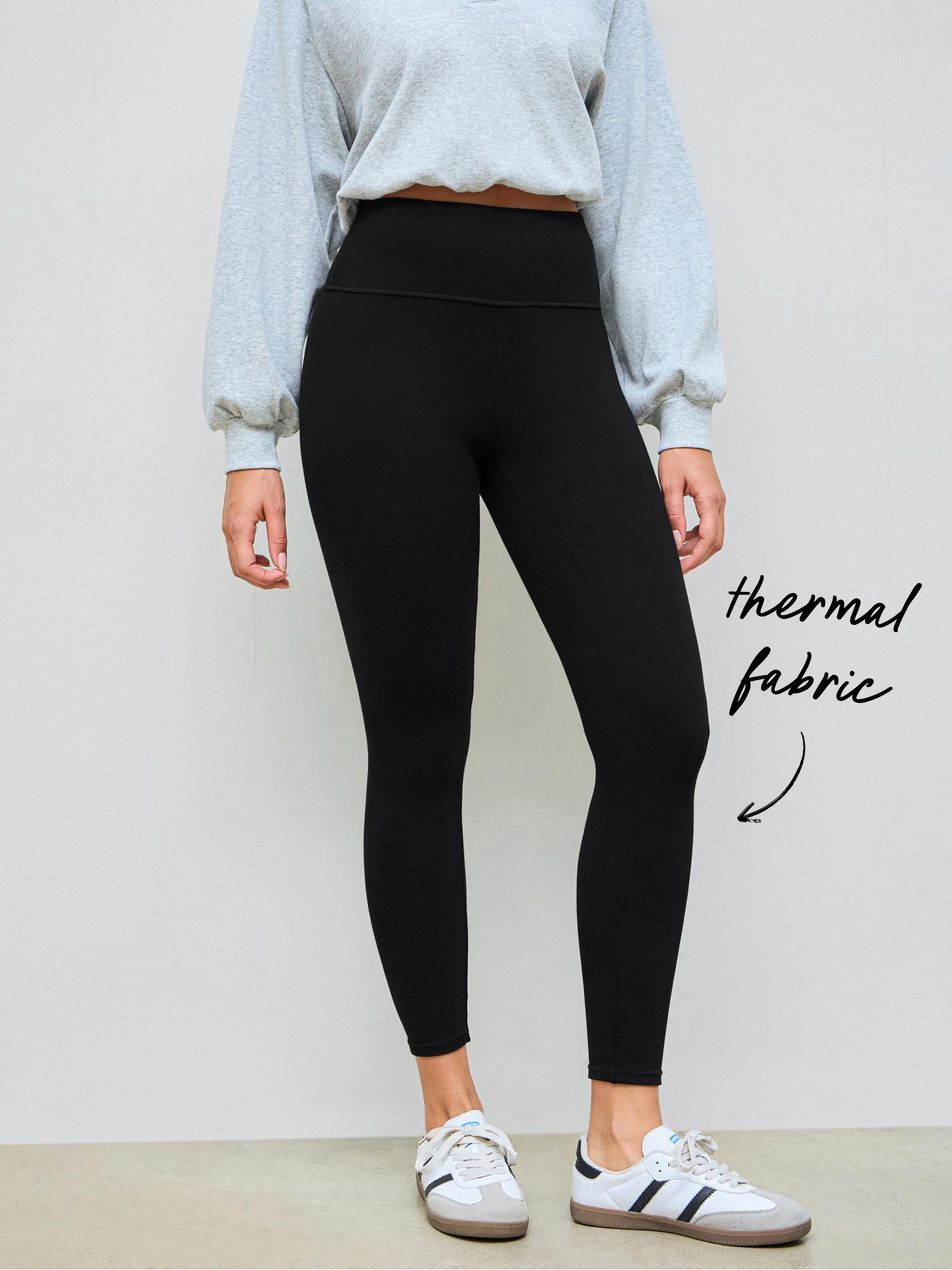 Thermal Cotton-blend Mid Rise Solid Leggings by CIDER