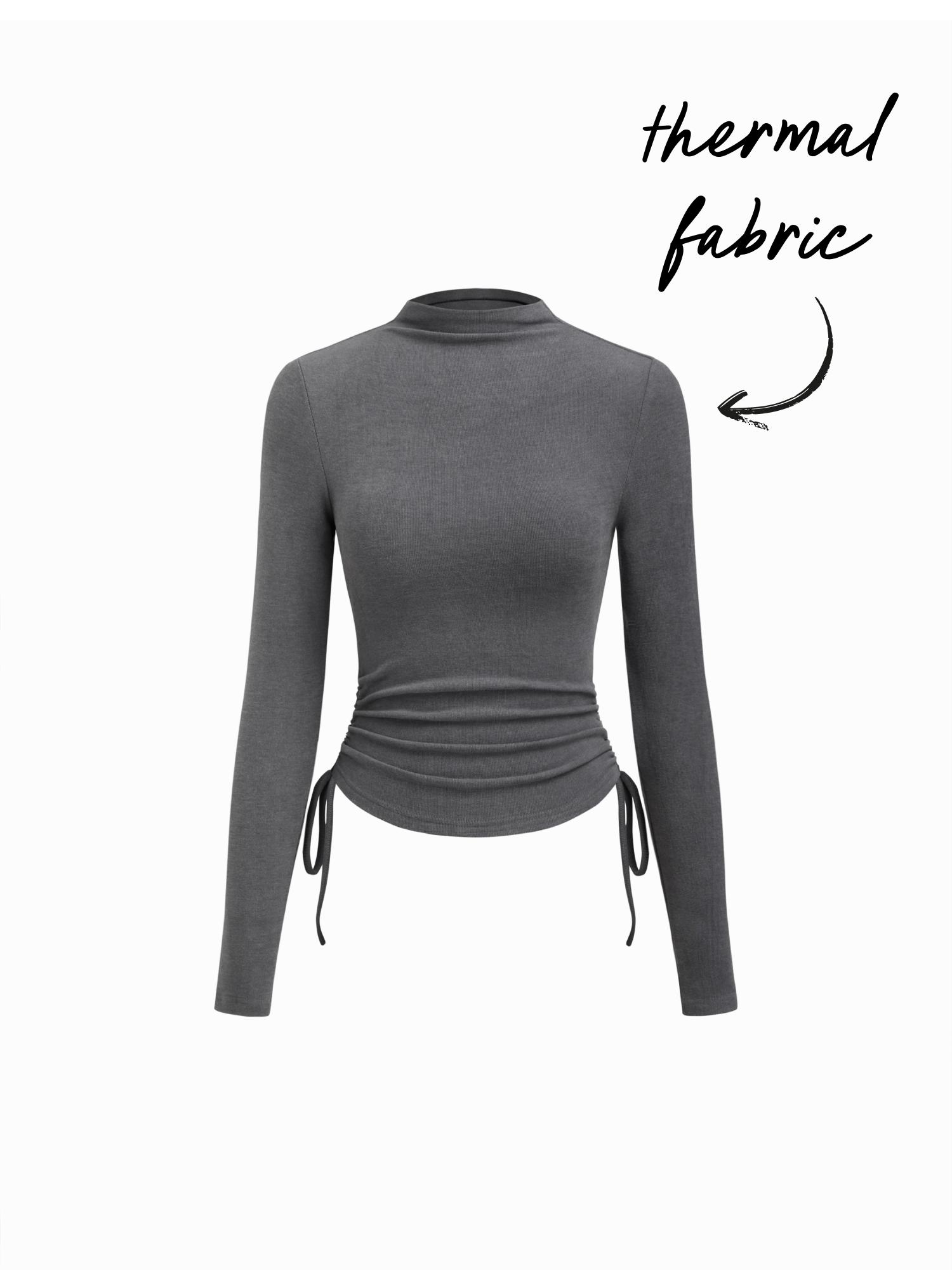 Thermal Cotton-blend Stand Collar Drawstring Ruched Tee by CIDER