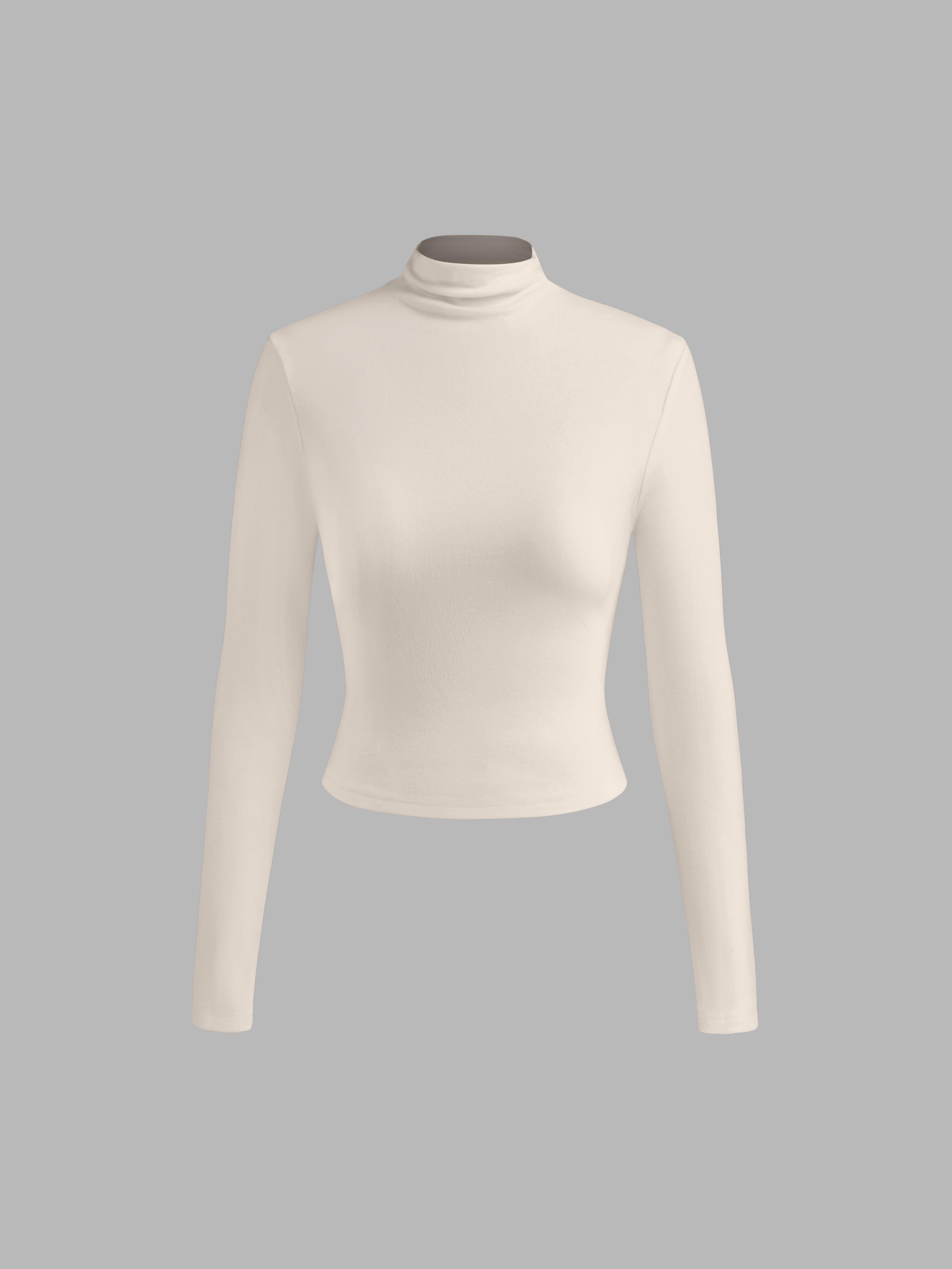 Thermal Cotton-blend Stand Collar Solid Long Sleeve Tee by CIDER