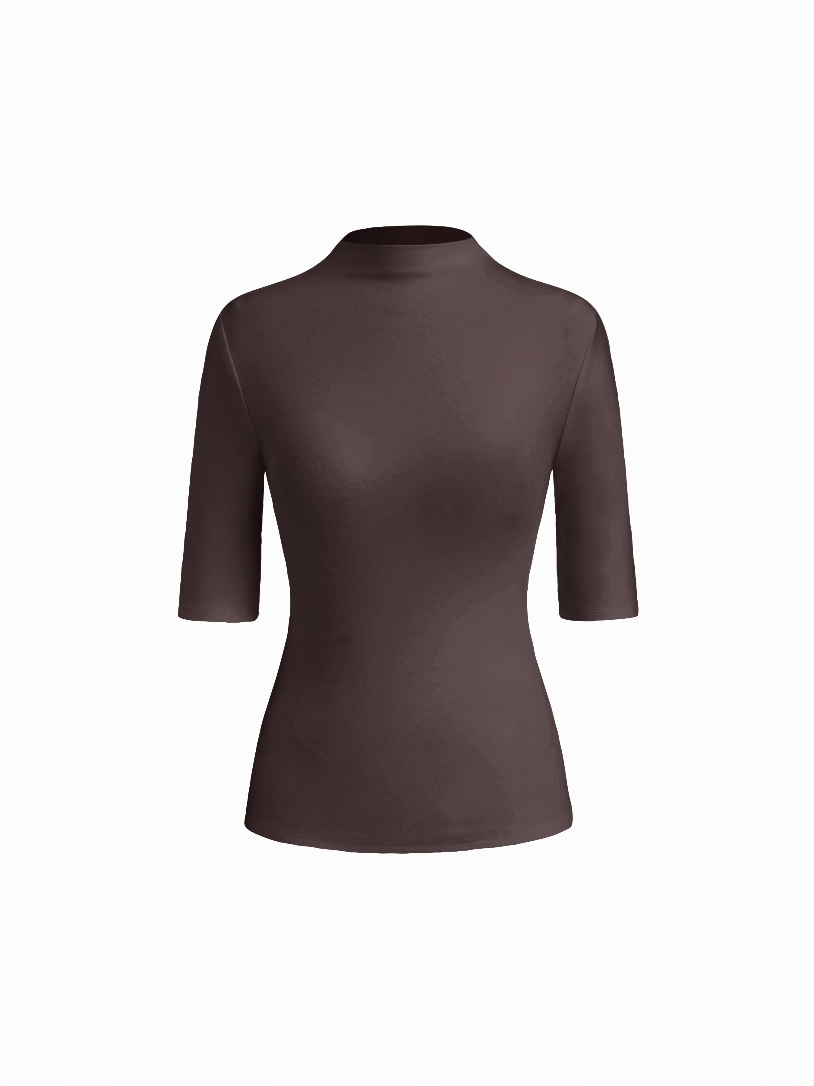 Thermal Cotton-blend Stand Collar Solid Mid-length Sleeve Tee by CIDER