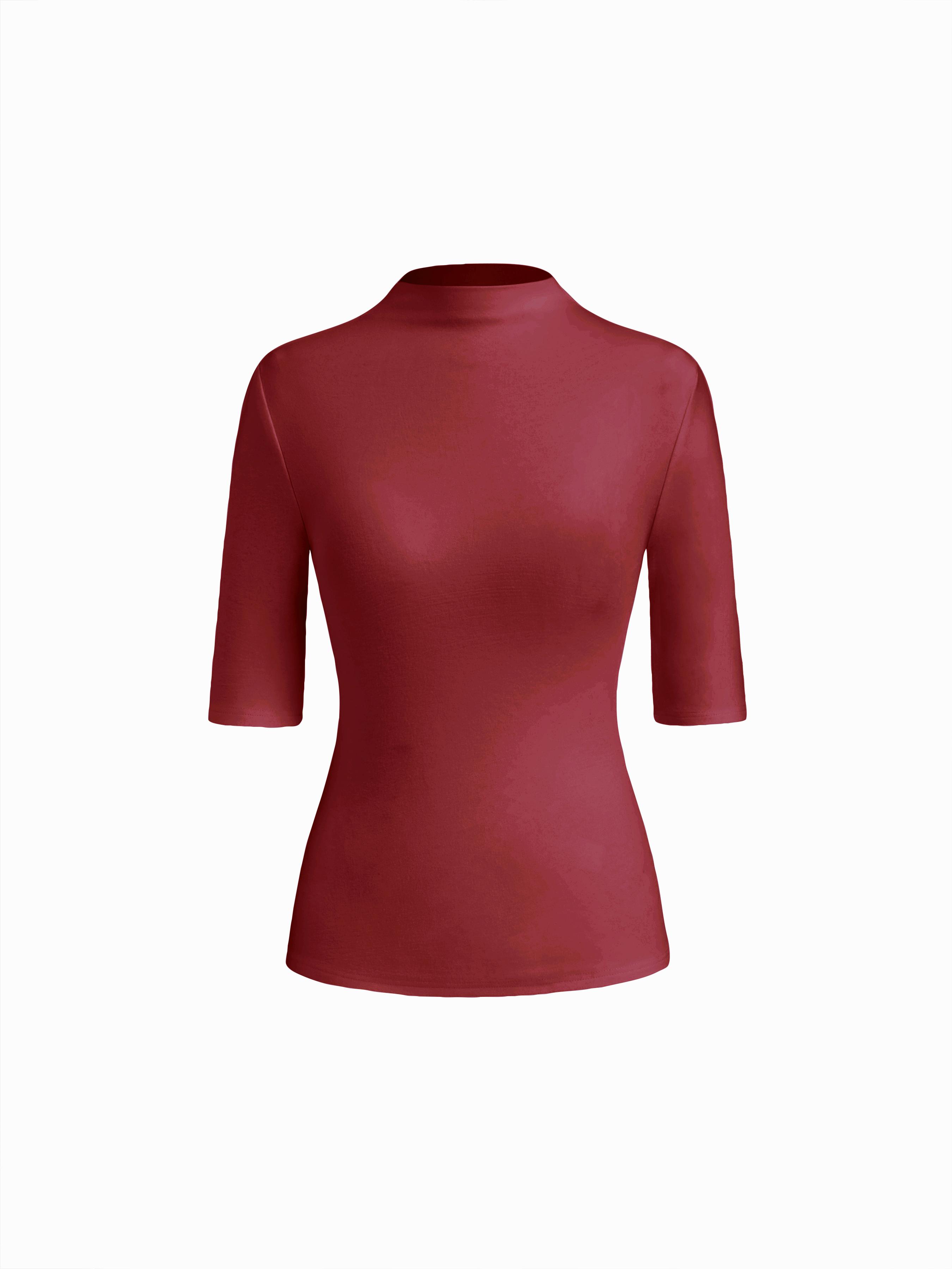 Thermal Cotton-blend Stand Collar Solid Mid-length Sleeve Tee by CIDER