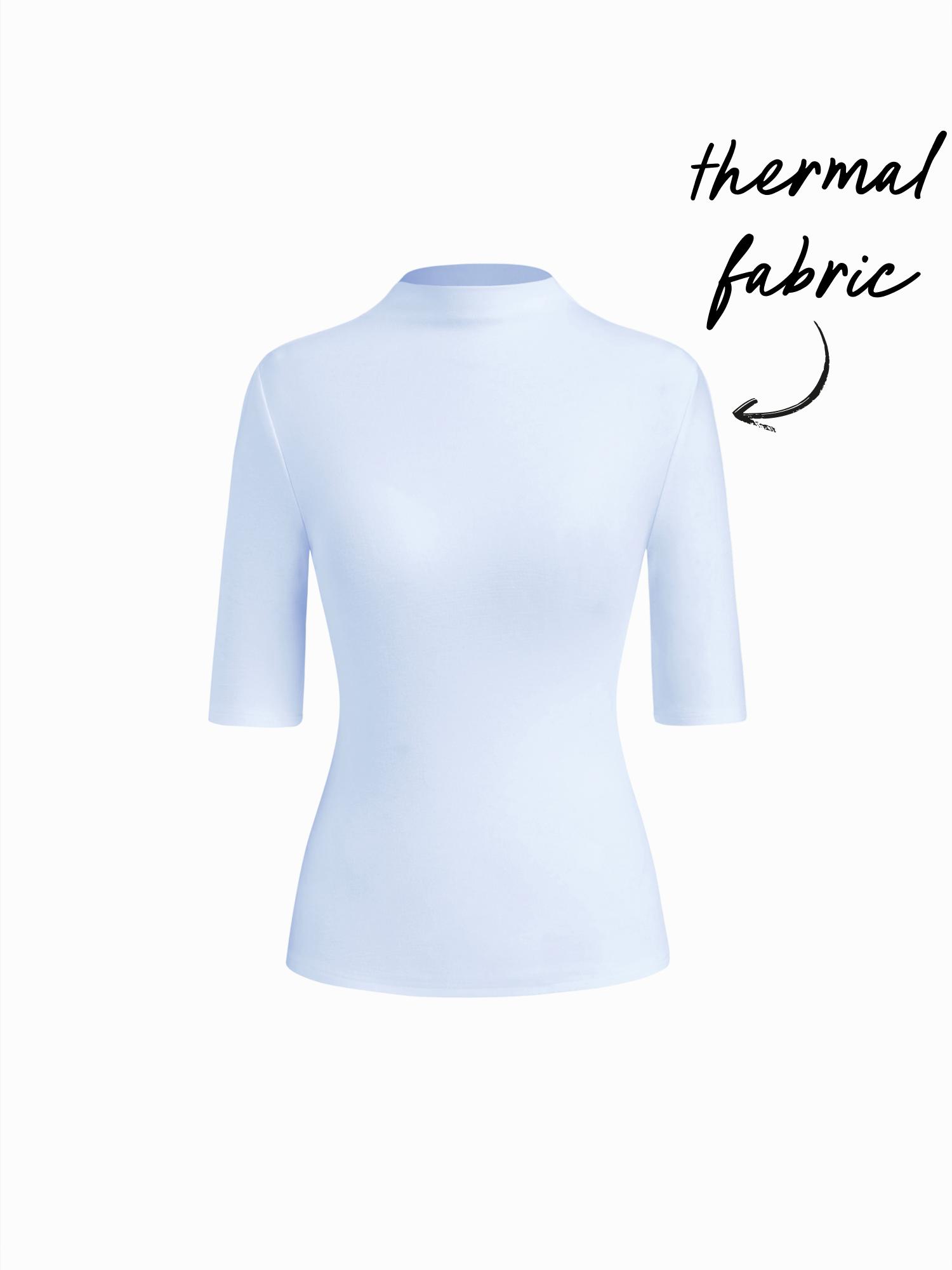 Thermal Cotton-blend Stand Collar Solid Mid-length Sleeve Tee by CIDER