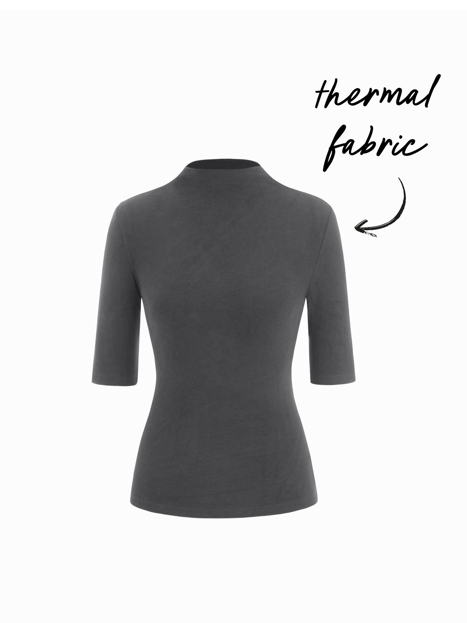 Thermal Cotton-blend Stand Collar Solid Mid-length Sleeve Tee by CIDER