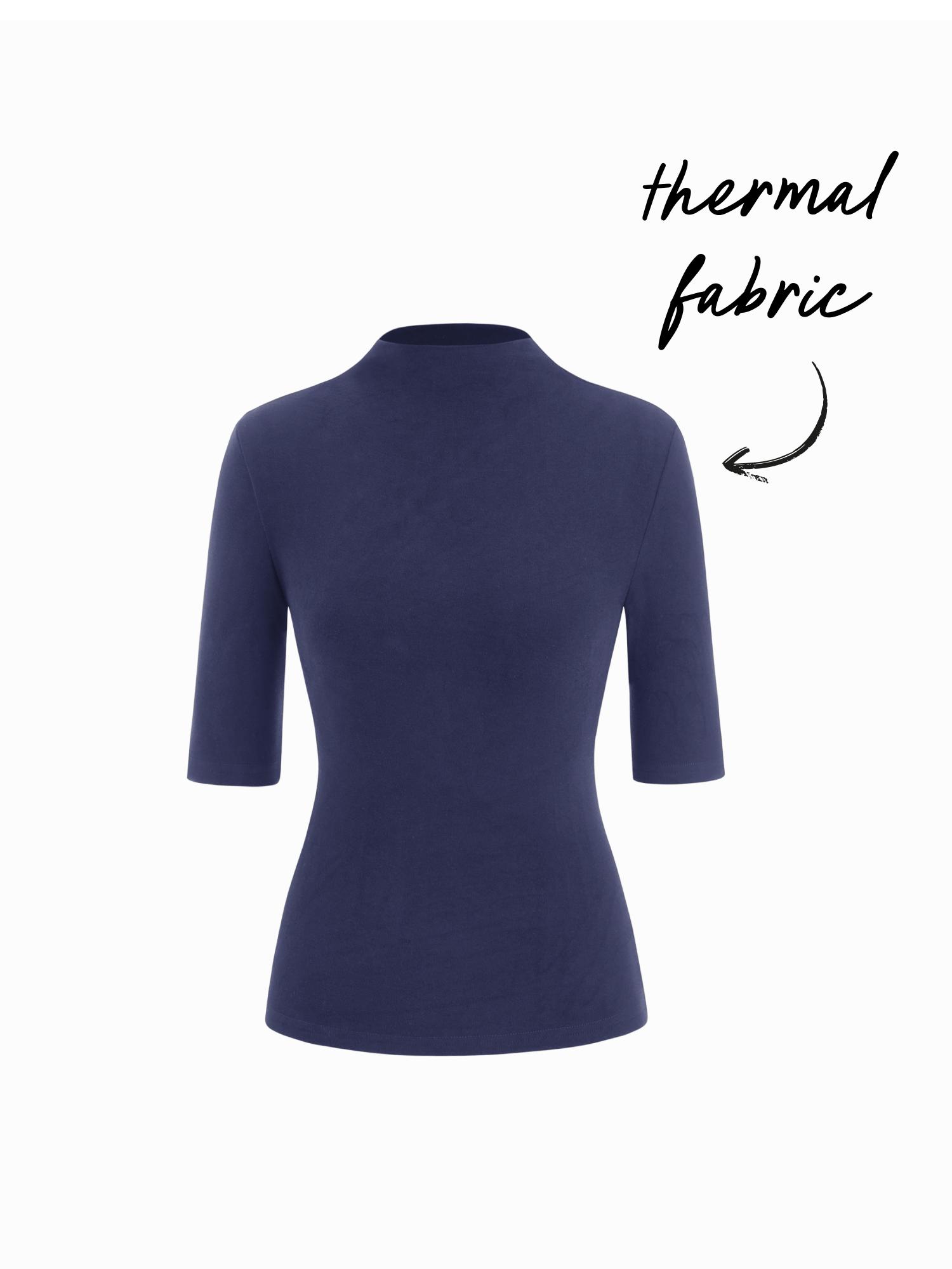 Thermal Cotton-blend Stand Collar Solid Mid-length Sleeve Tee by CIDER