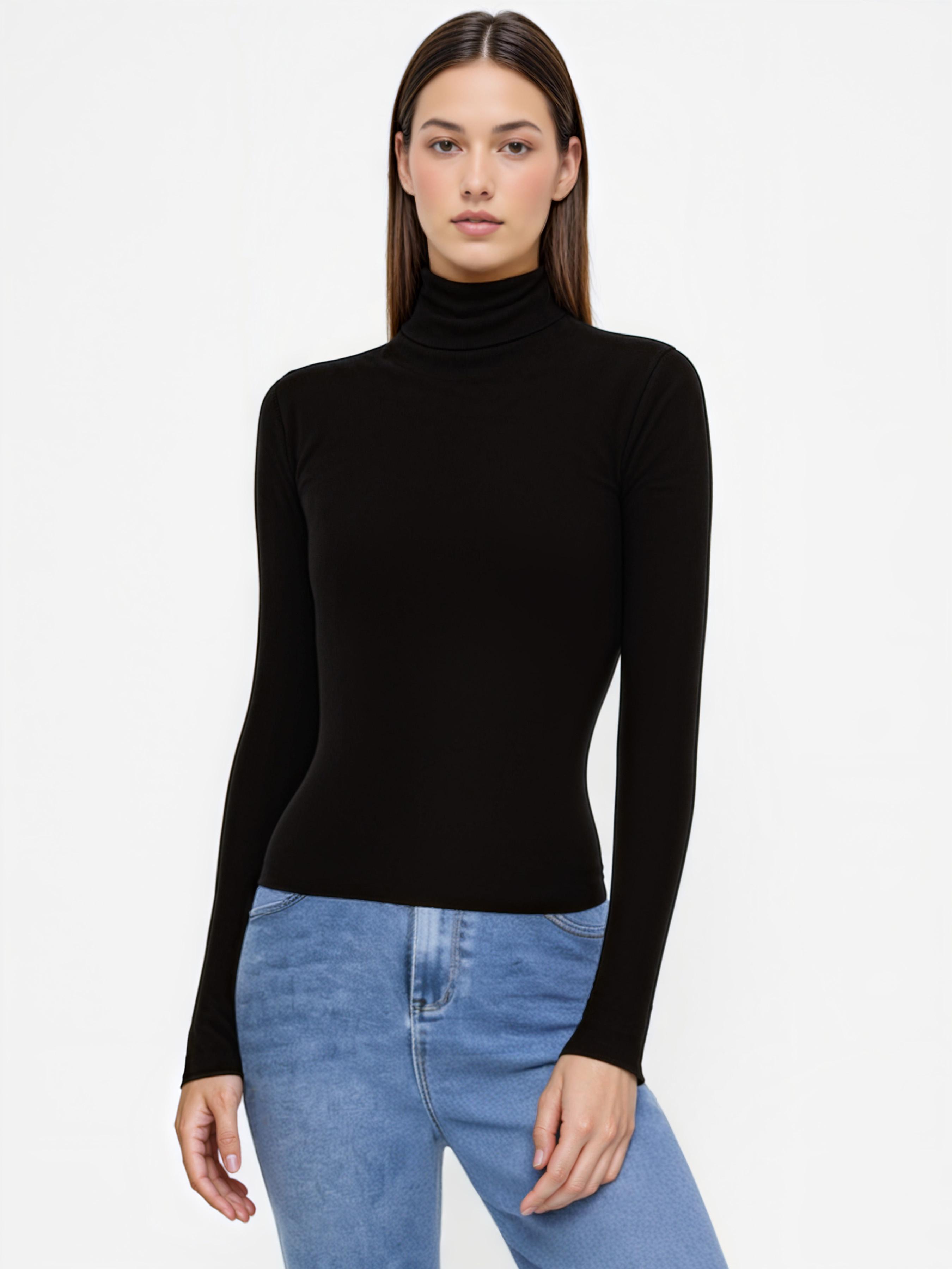 Thermal Cotton-blend Turtleneck Long Sleeve Tee by CIDER