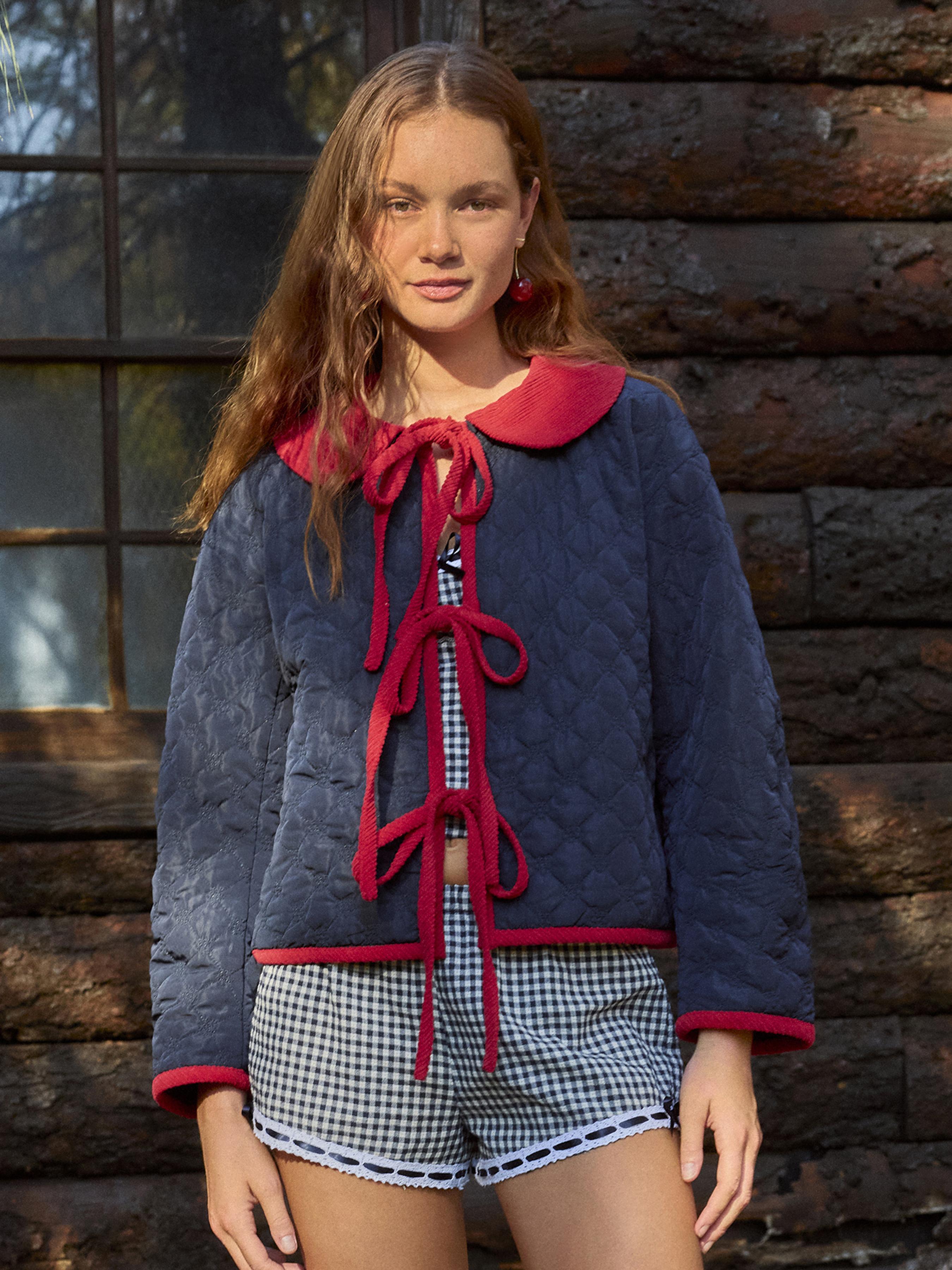Tie Front Quilted Puffer Jacket by CIDER