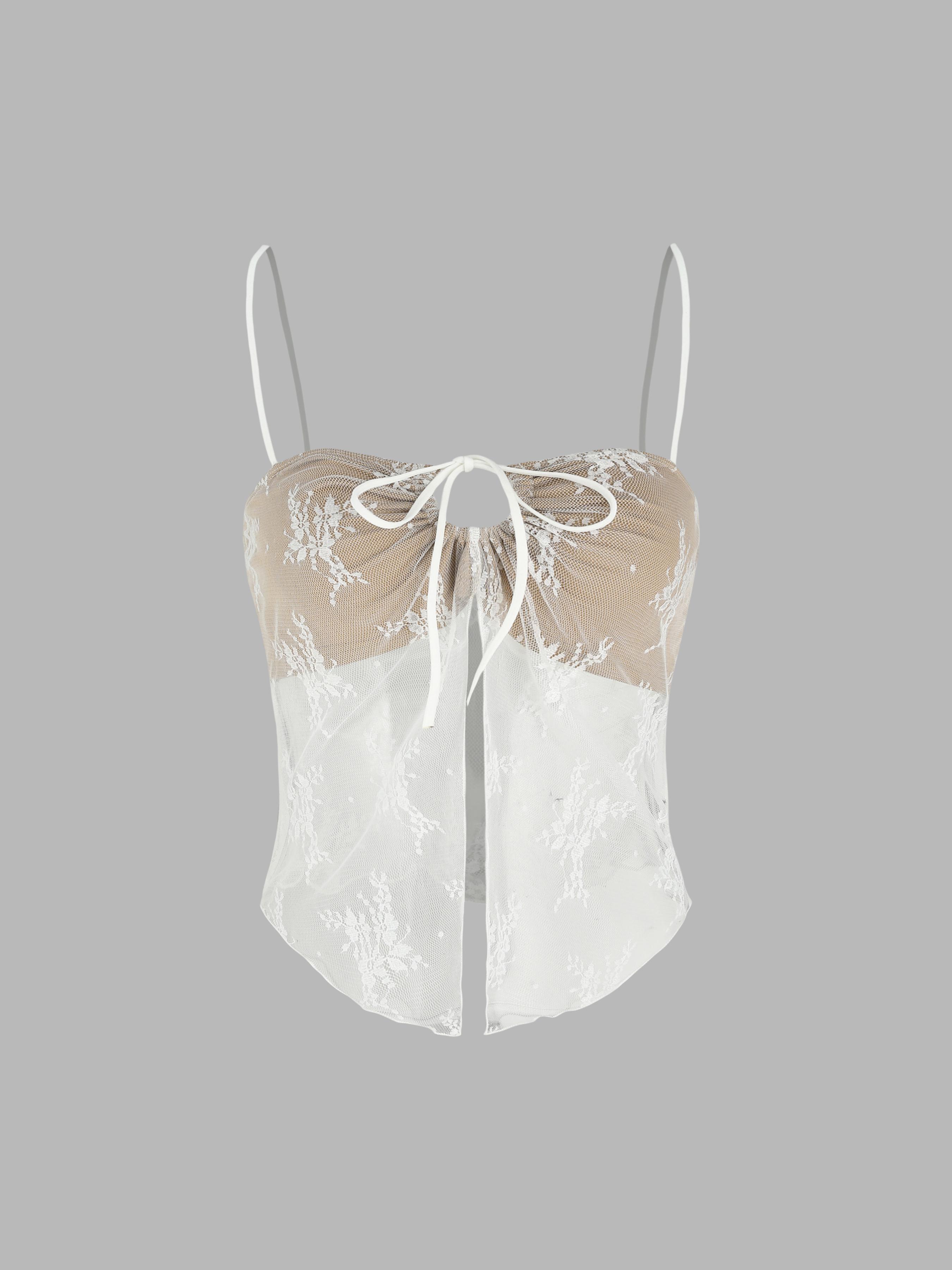 Tie Up Lace Floral Cami Crop Top by CIDER