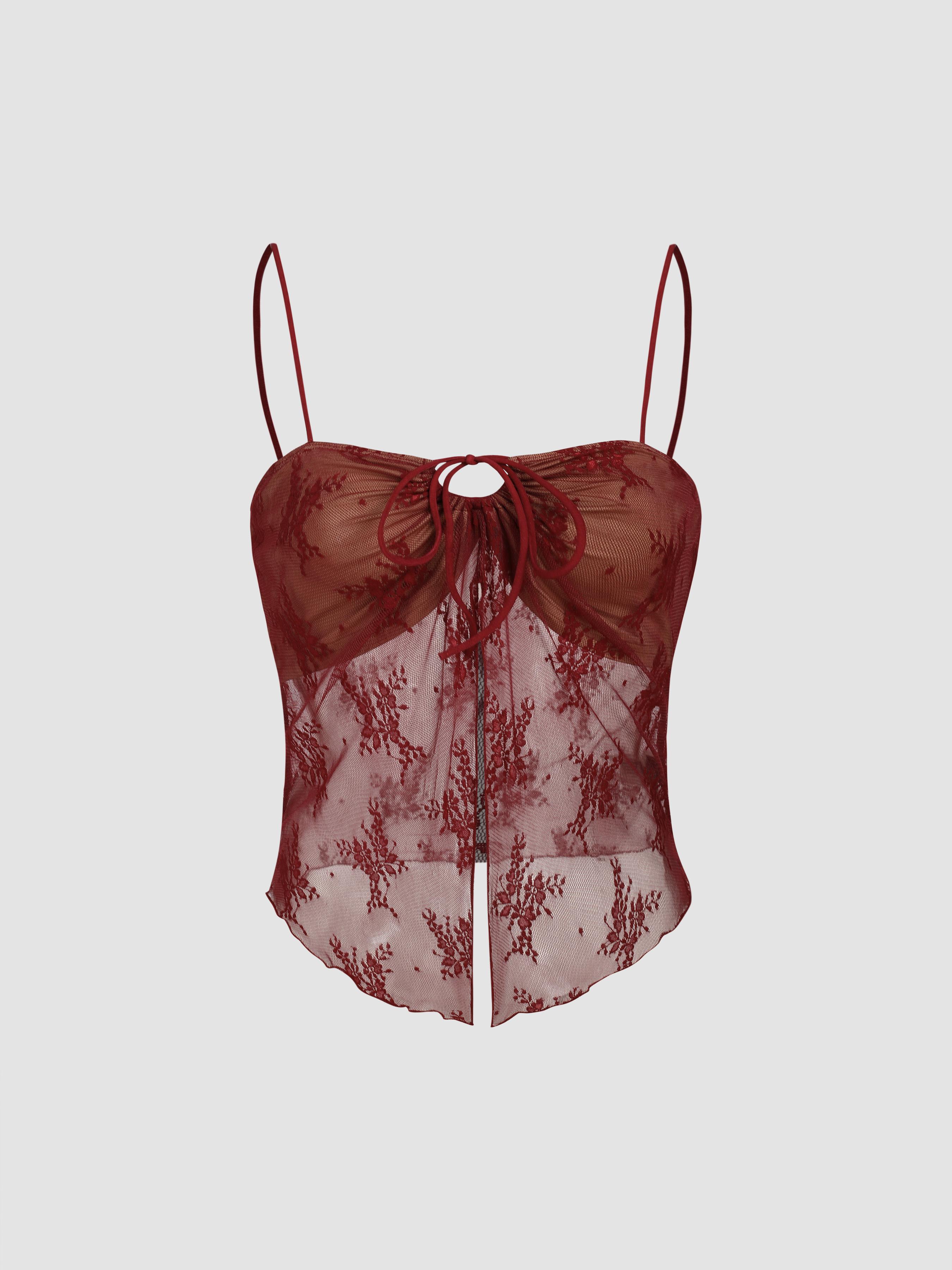 Tie Up Lace Floral Cami Crop Top by CIDER