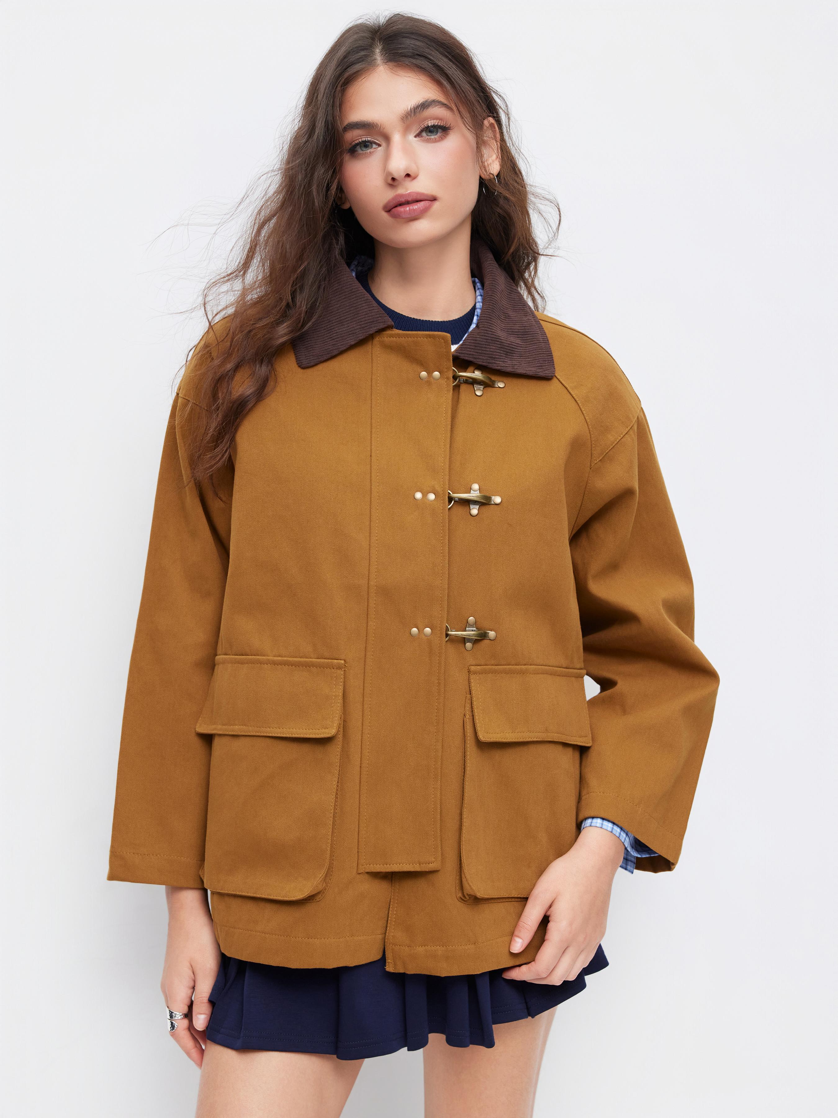 Toggle Button Collar Two Tone Oversized Jacket by CIDER