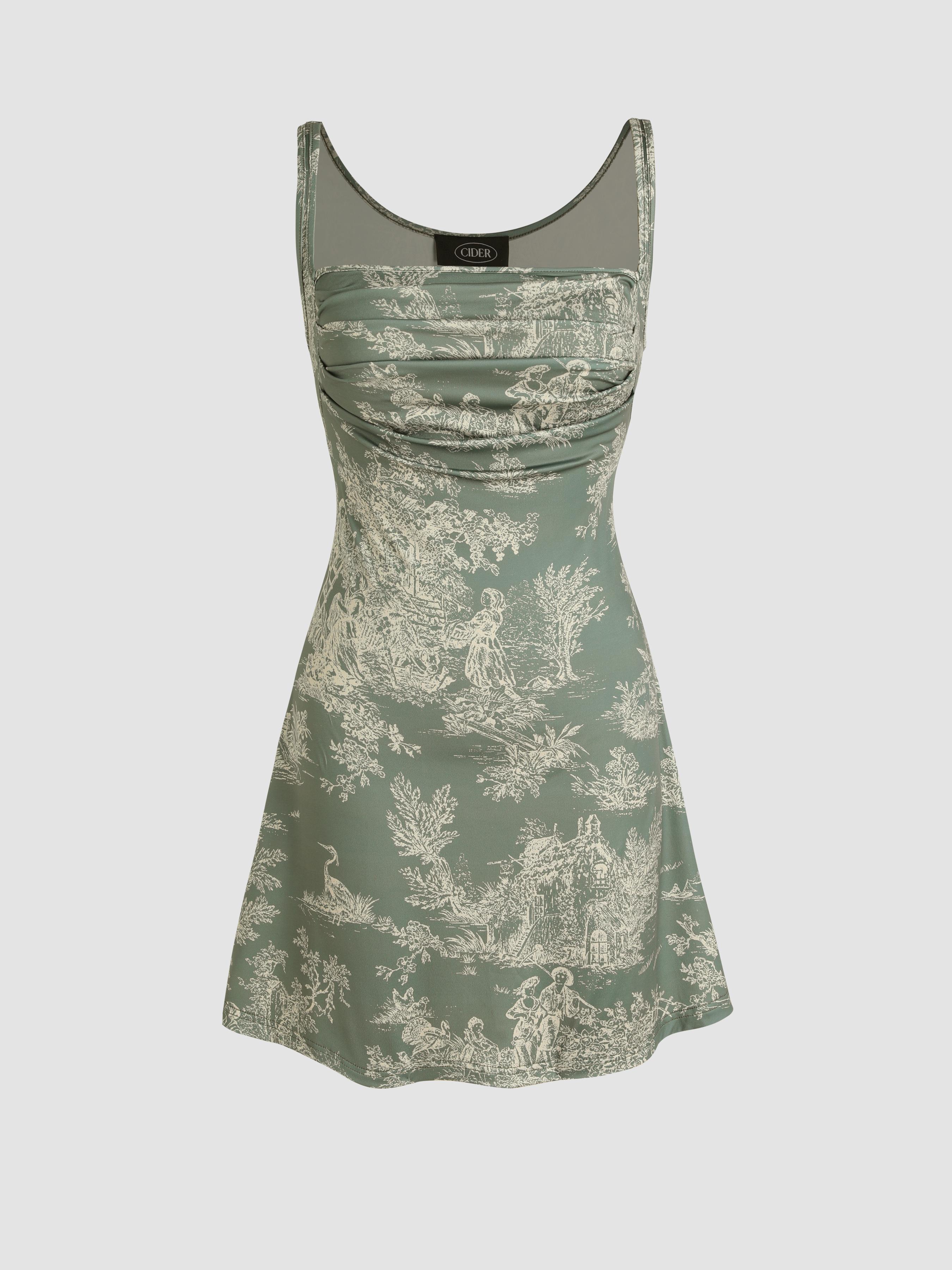 Toile de Jouy Ruched Mini Dress by CIDER