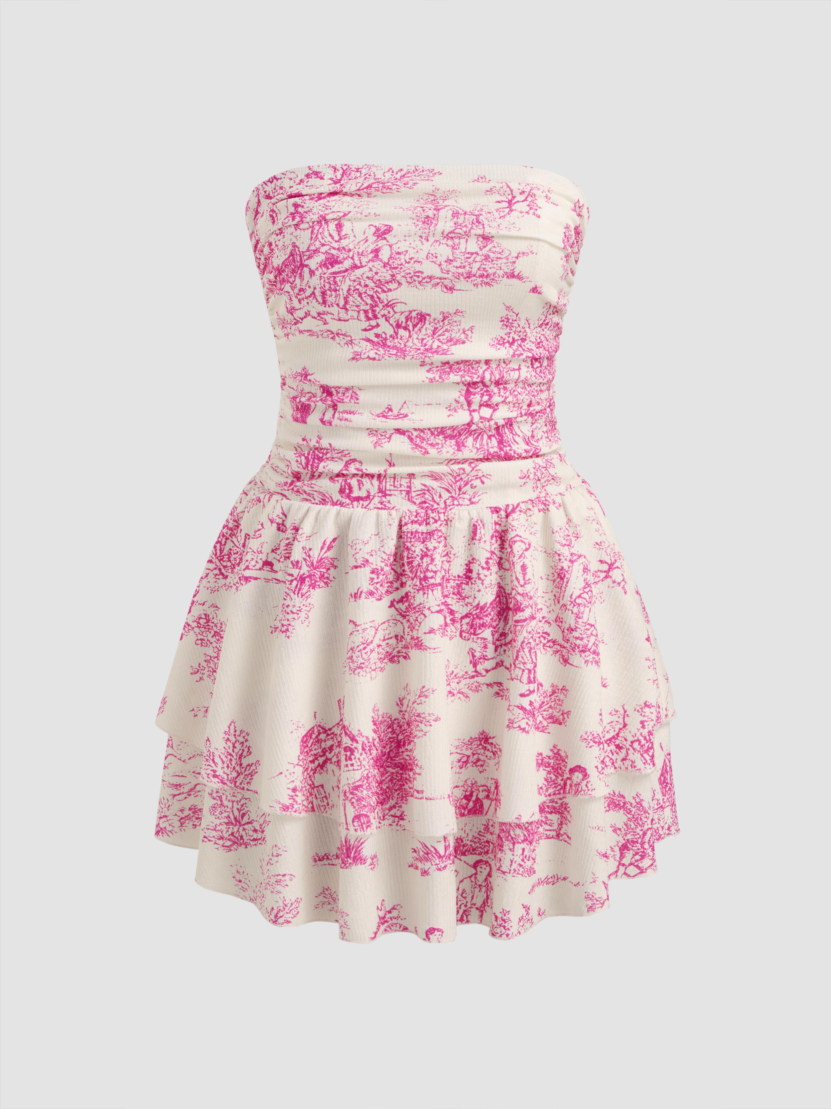Toile de Jouy Shirred Ruched Mini Dress by CIDER