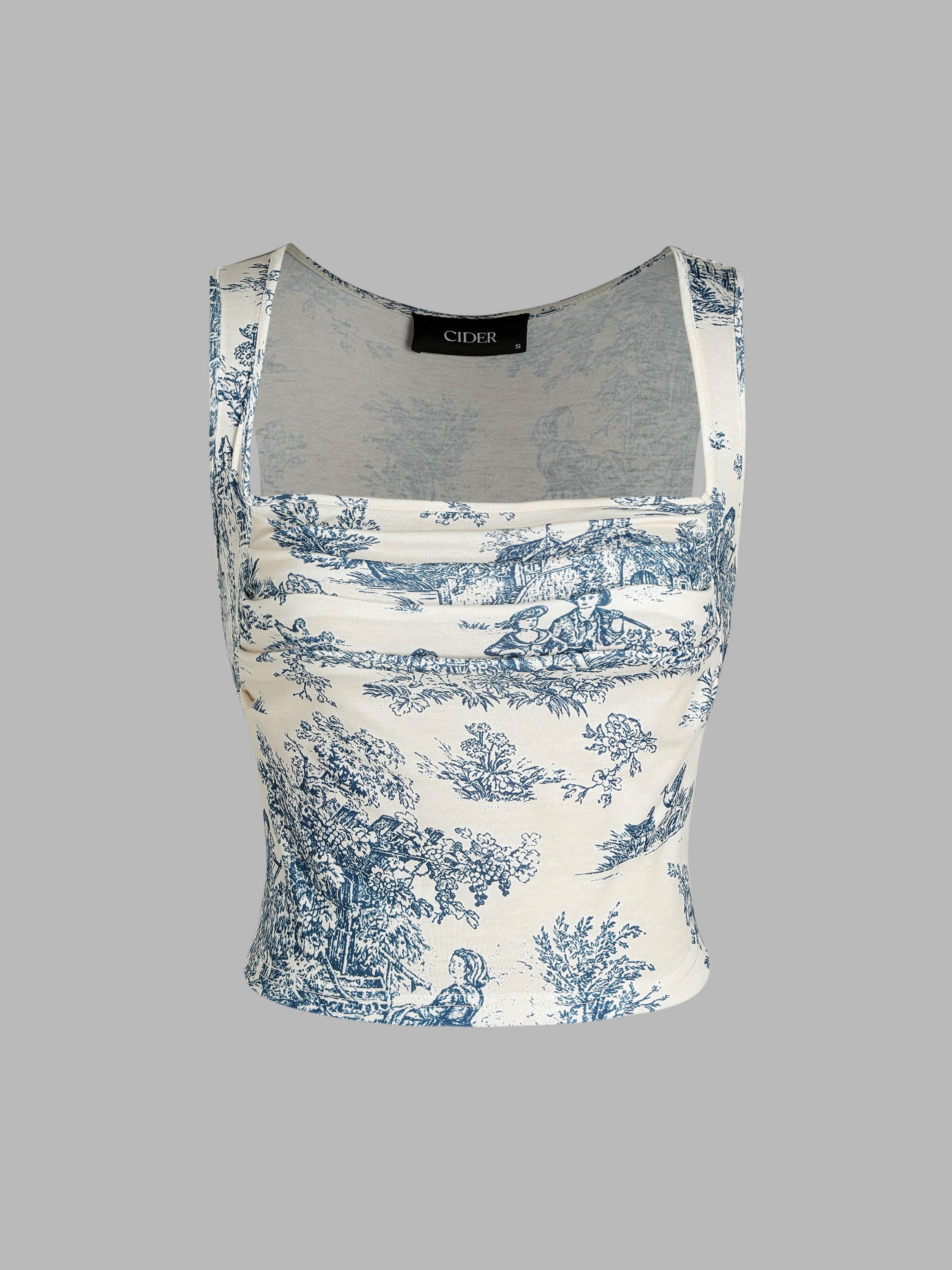 Toile de Jouy Square Neck Tank Top by CIDER