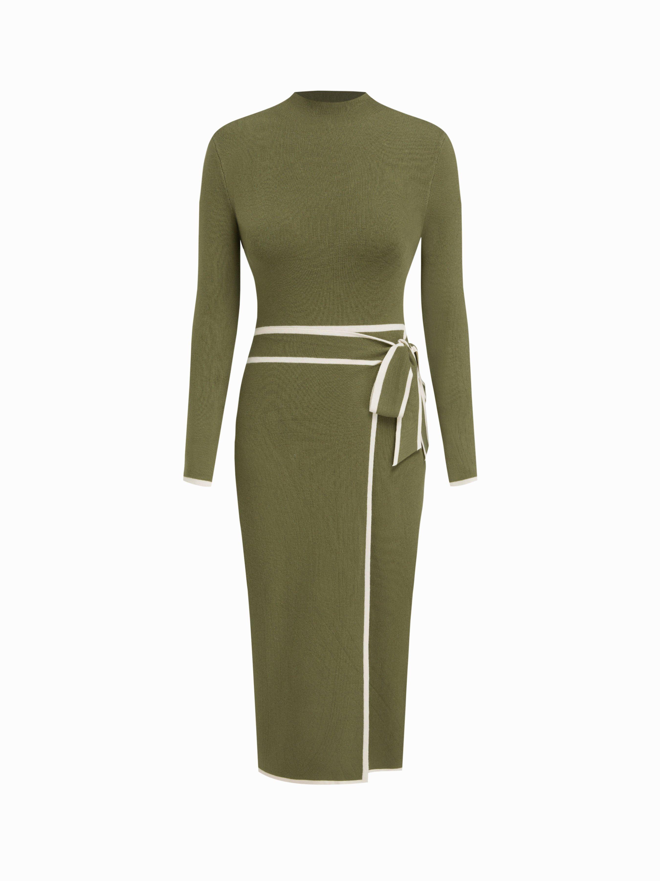 Turtleneck Belted Bowknot Knitted Maxi Dress by CIDER