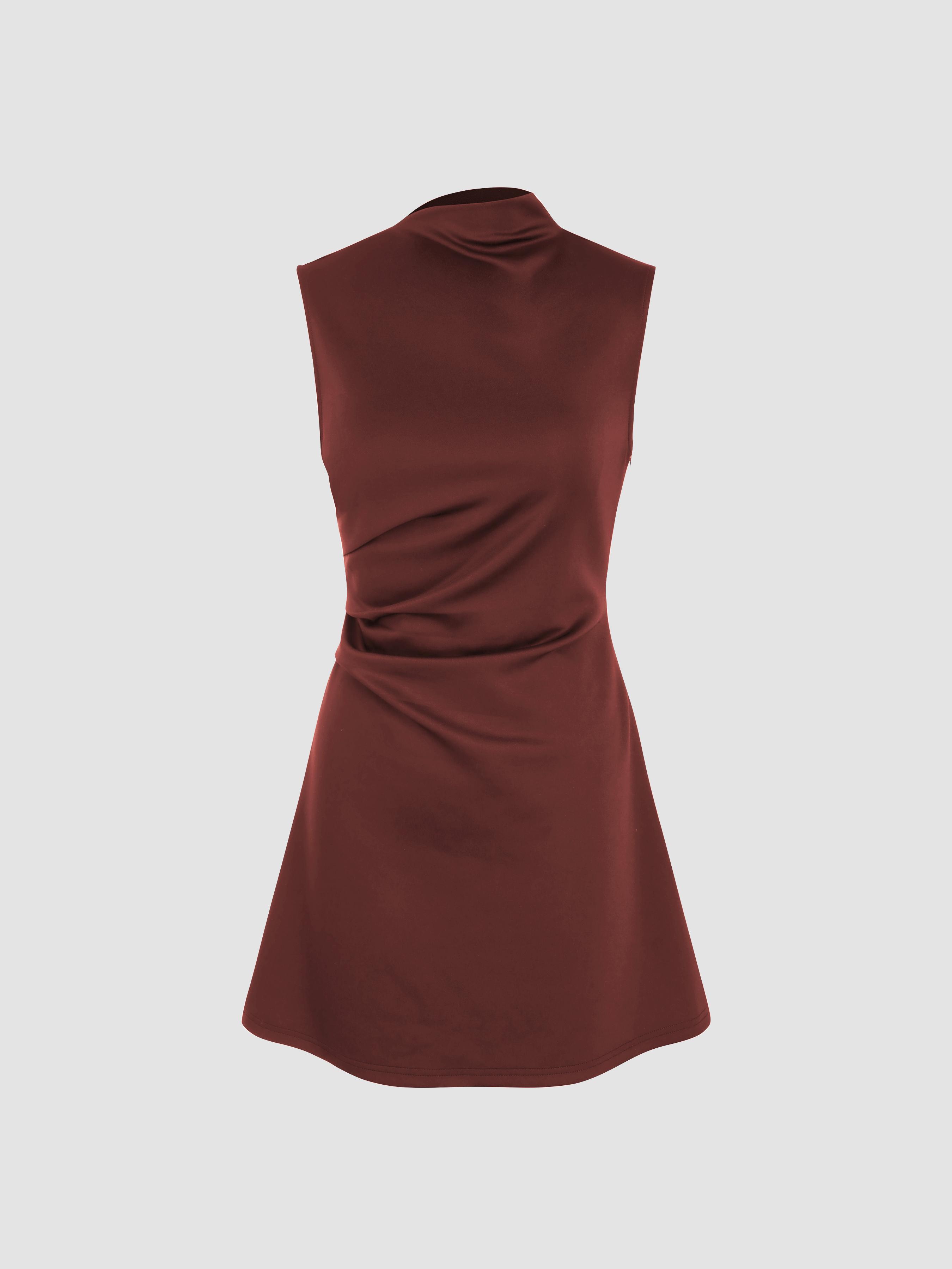 Turtleneck Sleeveless Ruched Mini Dress by CIDER