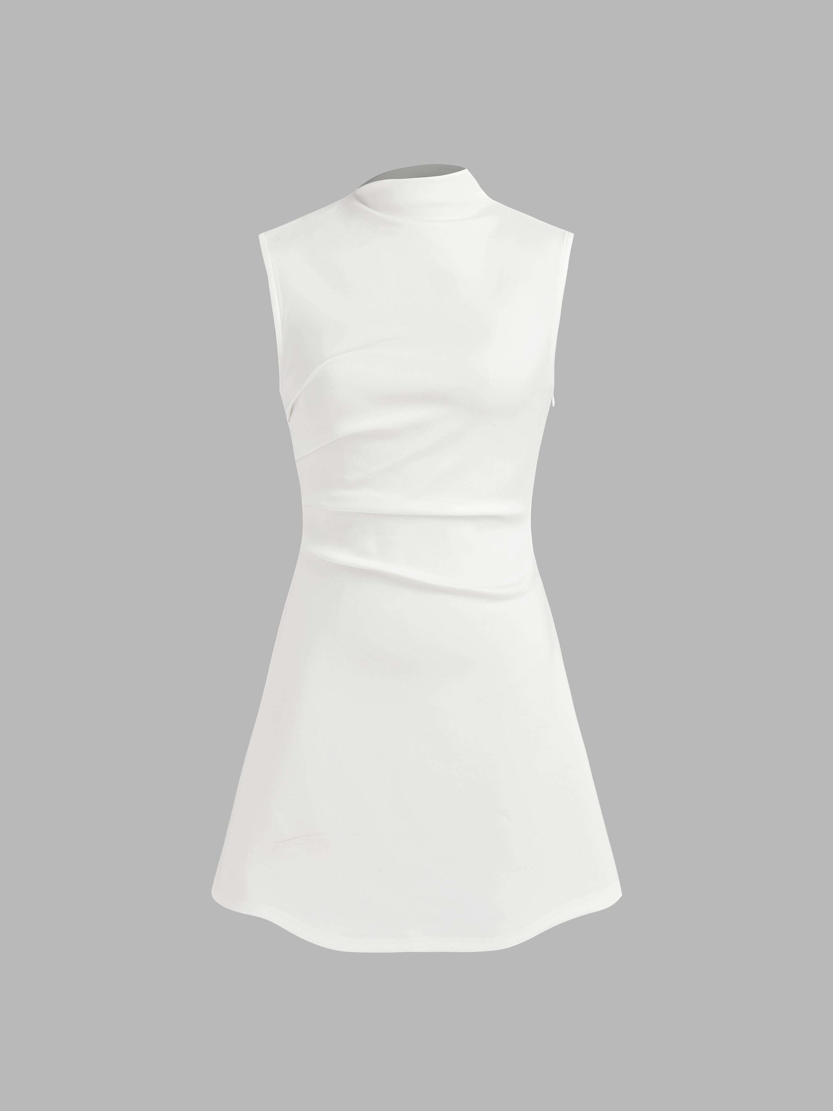 Turtleneck Sleeveless Ruched Mini Dress by CIDER