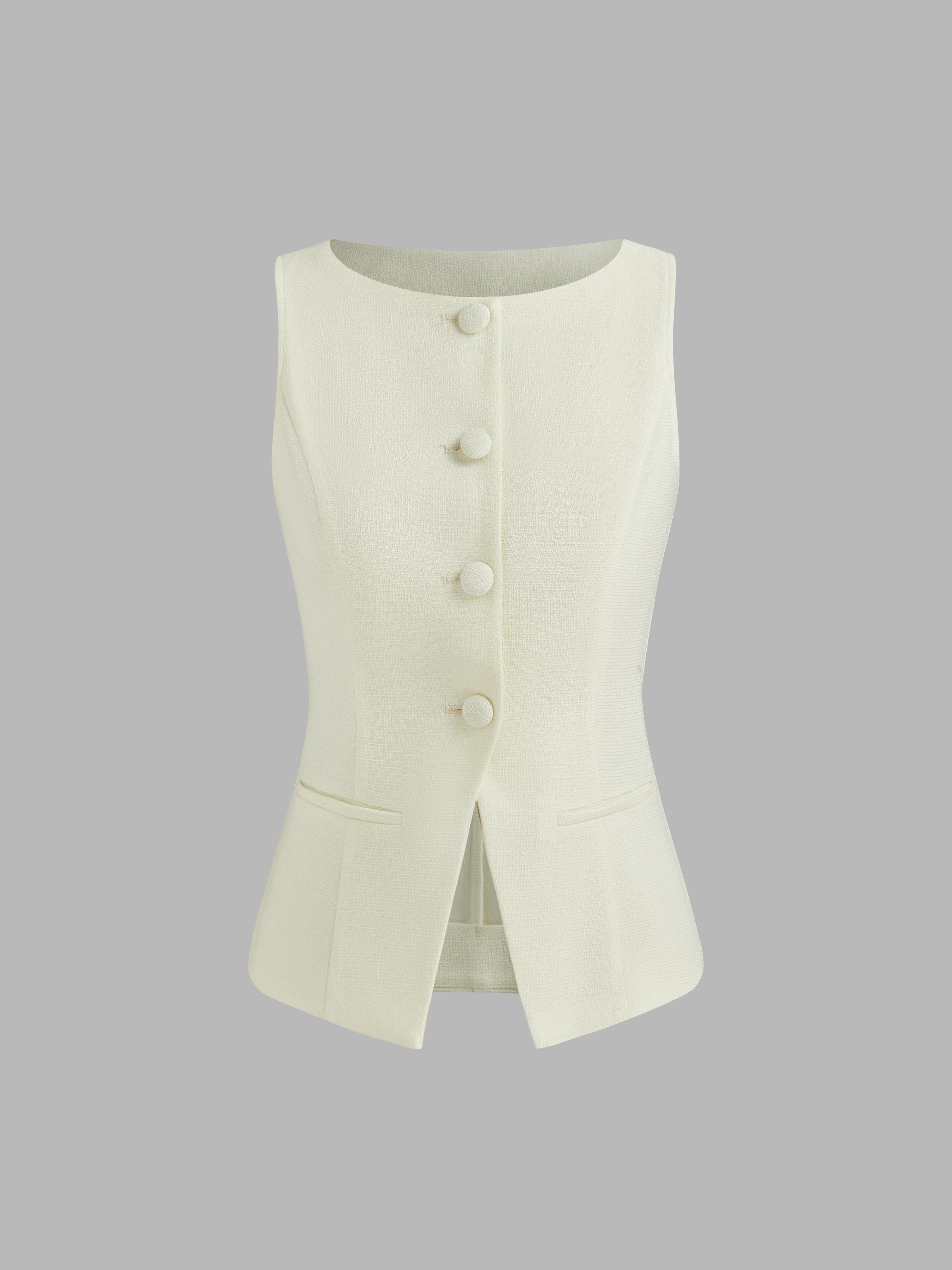 Tweed Boat Neck Button Blazer Vest by CIDER